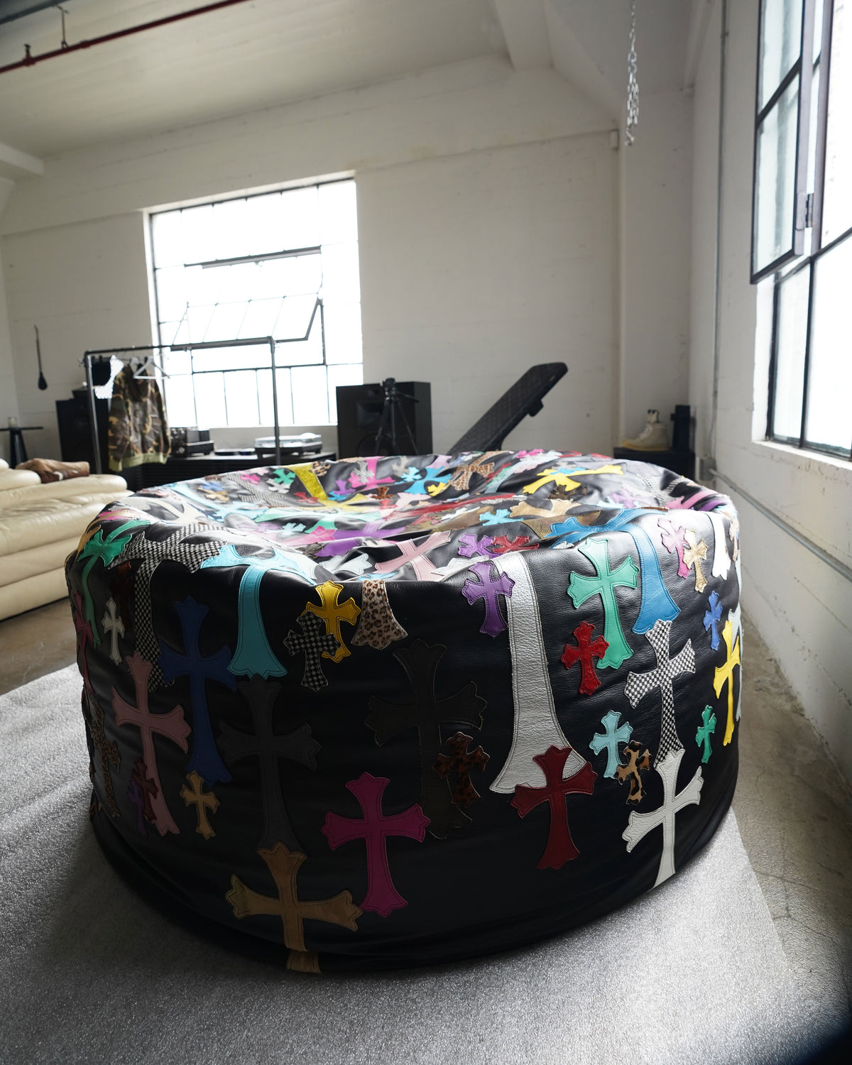 Extra Large Leather Multicolor Cross Patch Beanbag