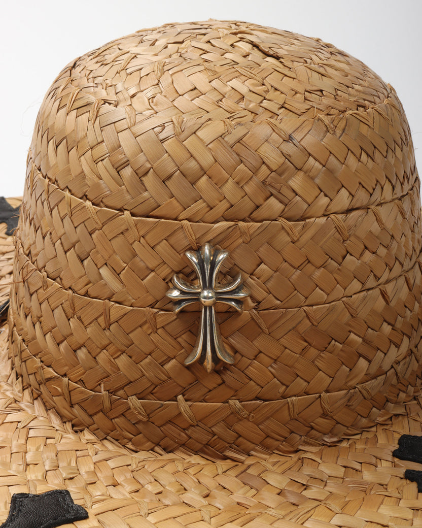 Cross Patch Silver Embellished Straw Hat