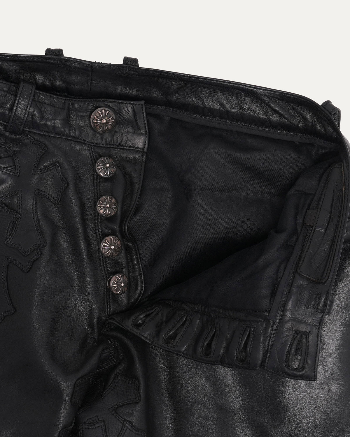 Vintage Leather Cross Patch Fleur Knee Flared Pants