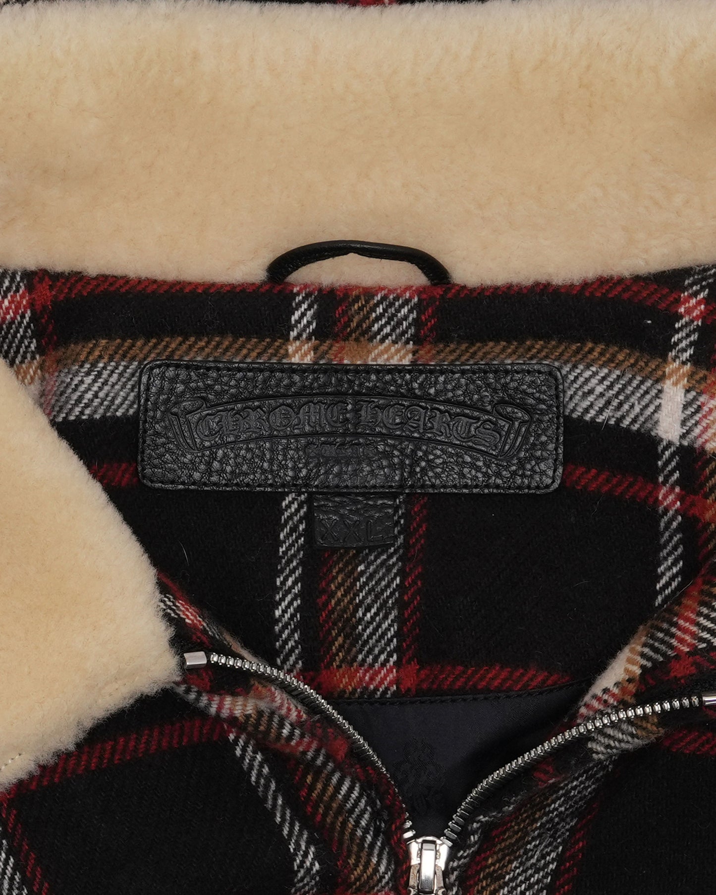 Shearling Collar Zip Up Flannel Jacket