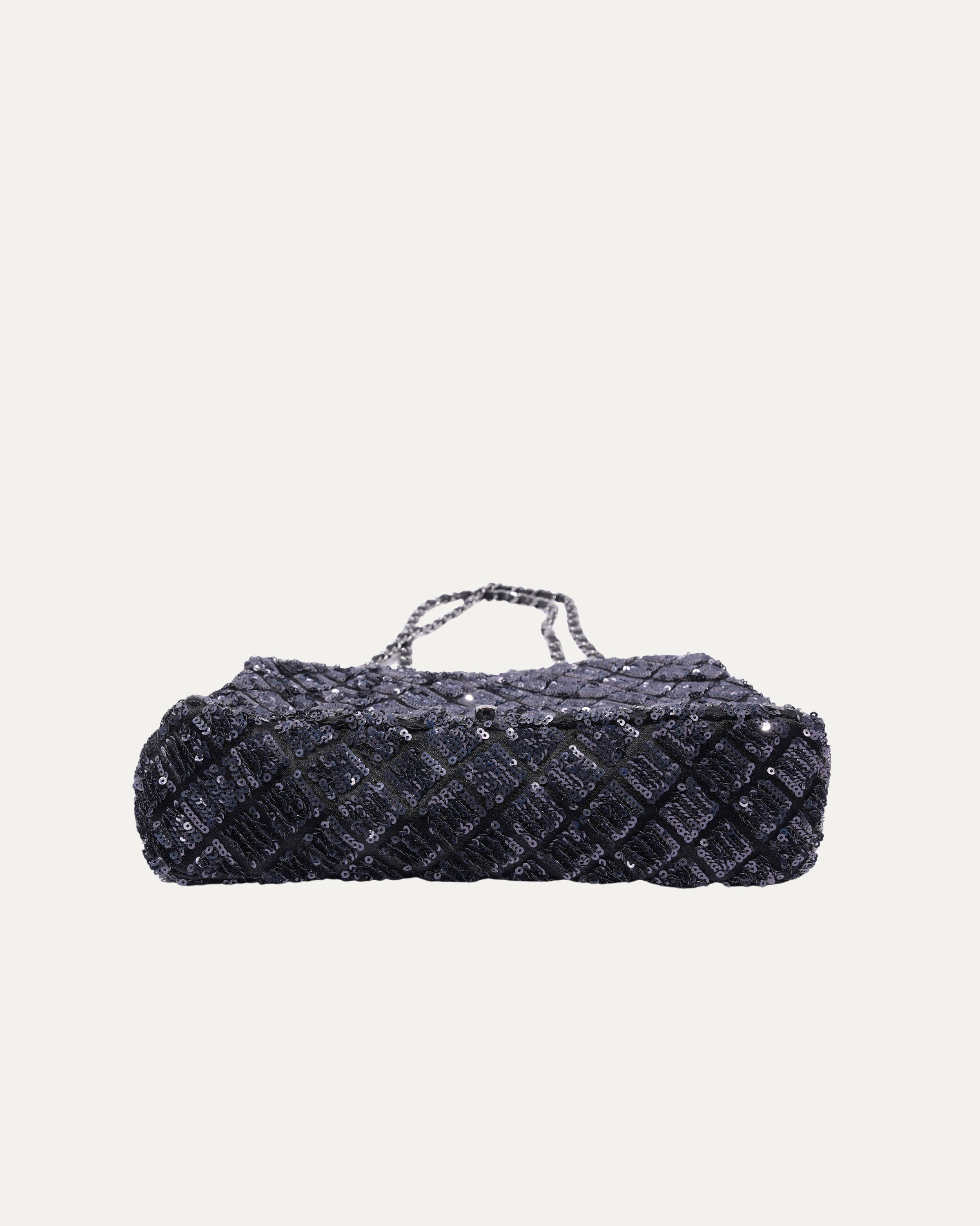 Quilted Sequin Satin Flap Bag