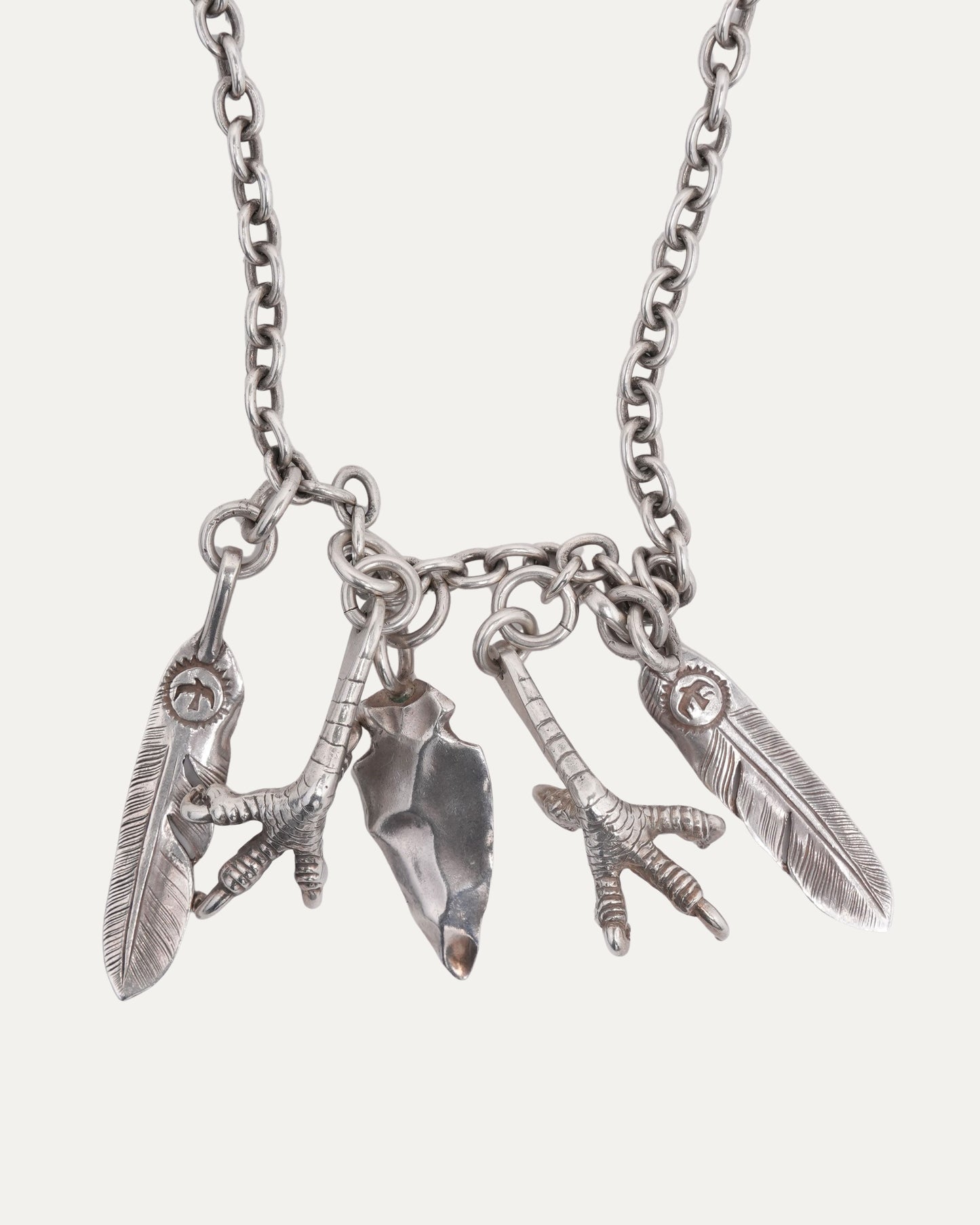 Double Feather Double Claw Arrowhead Pendant Necklace