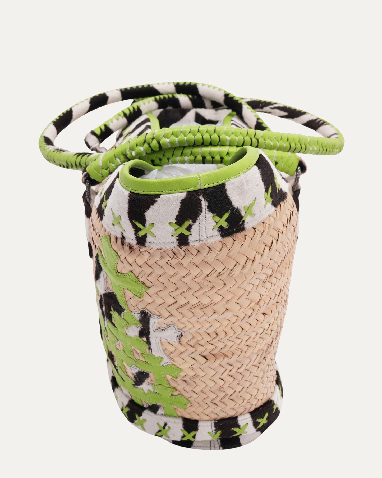 Cross Embellished Cross Patch Woven Raffia Tote Bag