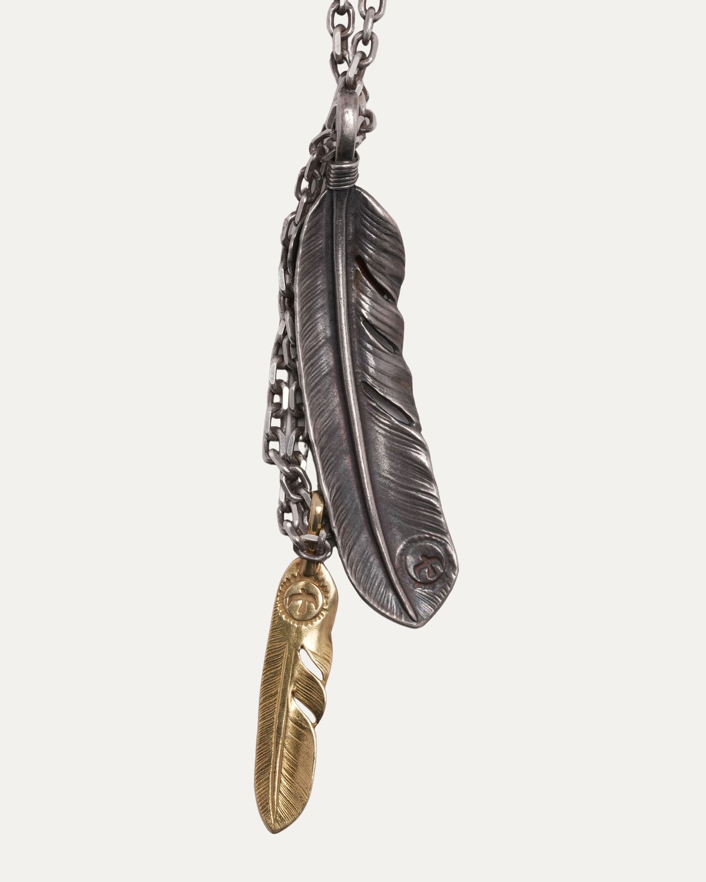 Silver and Gold Double Feather Turquoise Rope Necklace