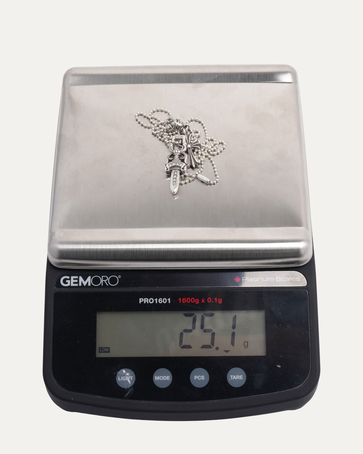 Diamond Dagger Pendant and Diamond Cross on Ball Chain Necklace