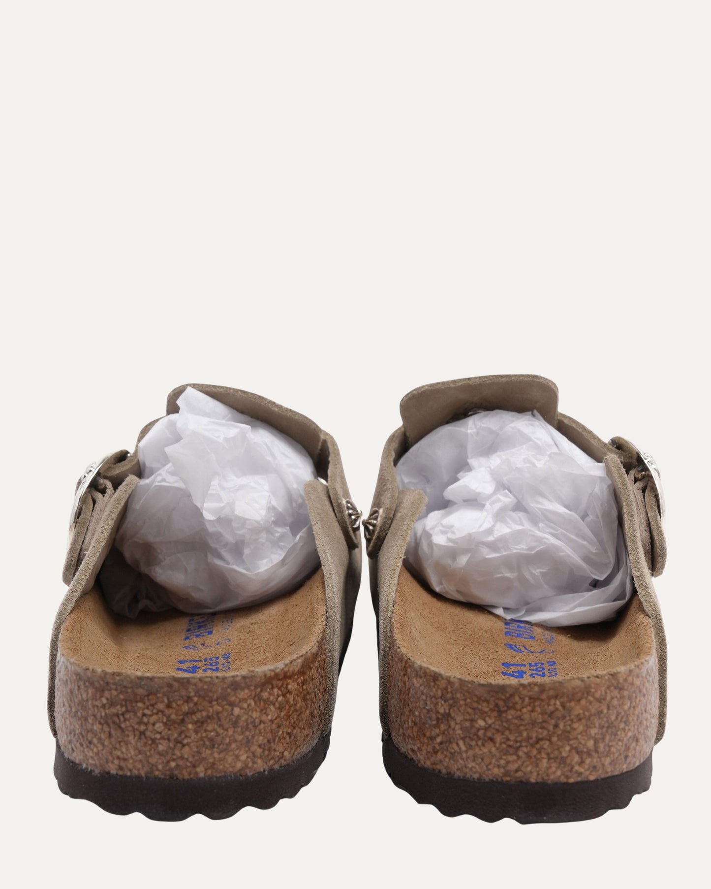 Cross Embellished Birkenstock Boston Suede Mule