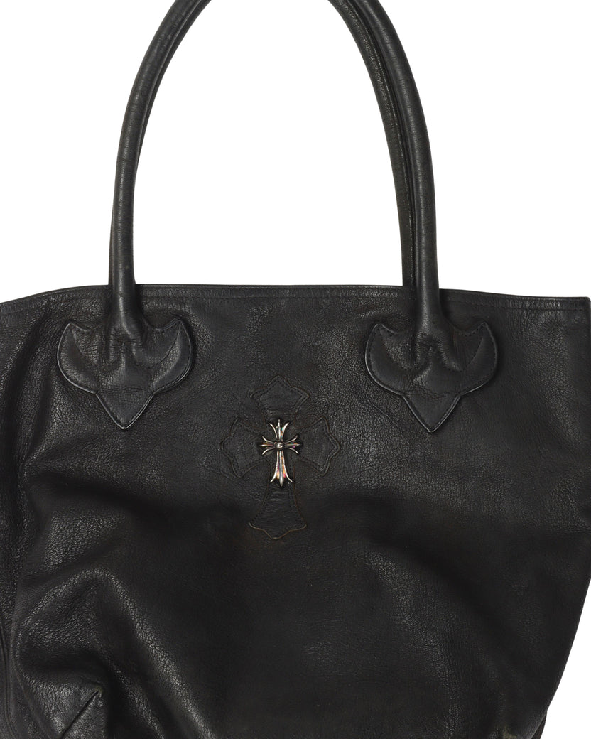 Cross Embellished Leather Tote