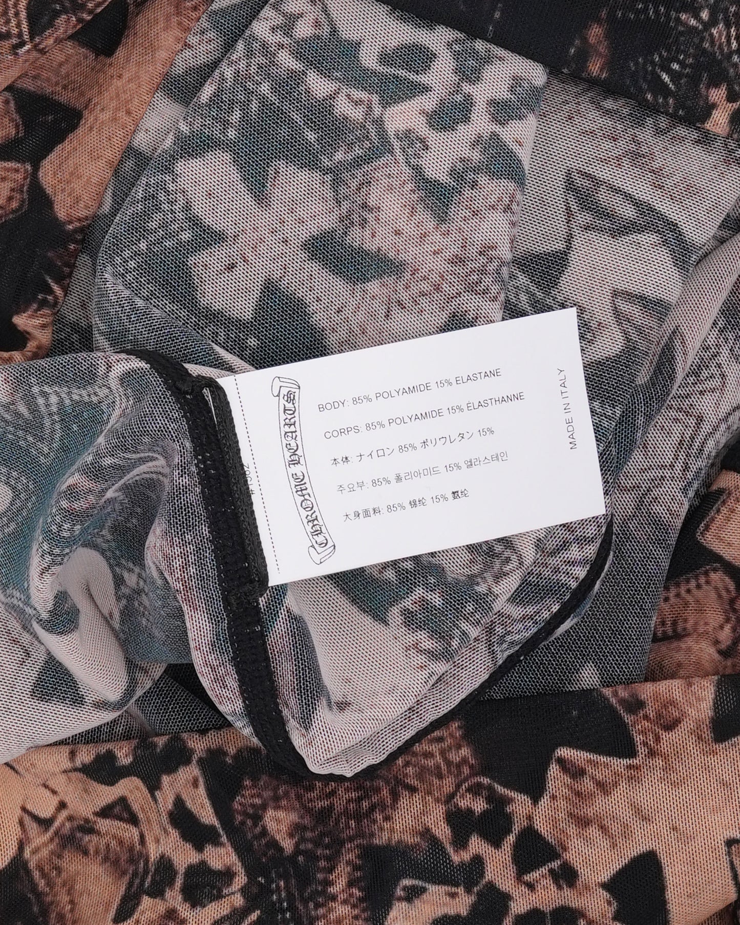 Waterfall Cross Patch Print Flared Mesh Pants