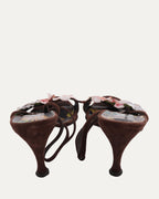 Suede Floral Embellished Strappy Heeled Sandal