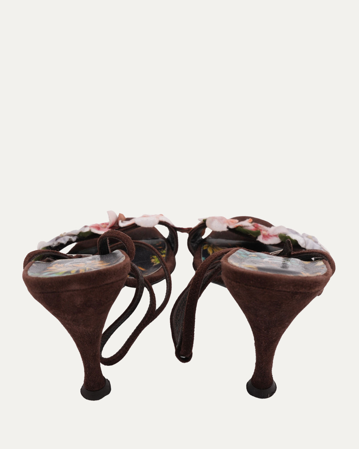 Suede Floral Embellished Strappy Heeled Sandal