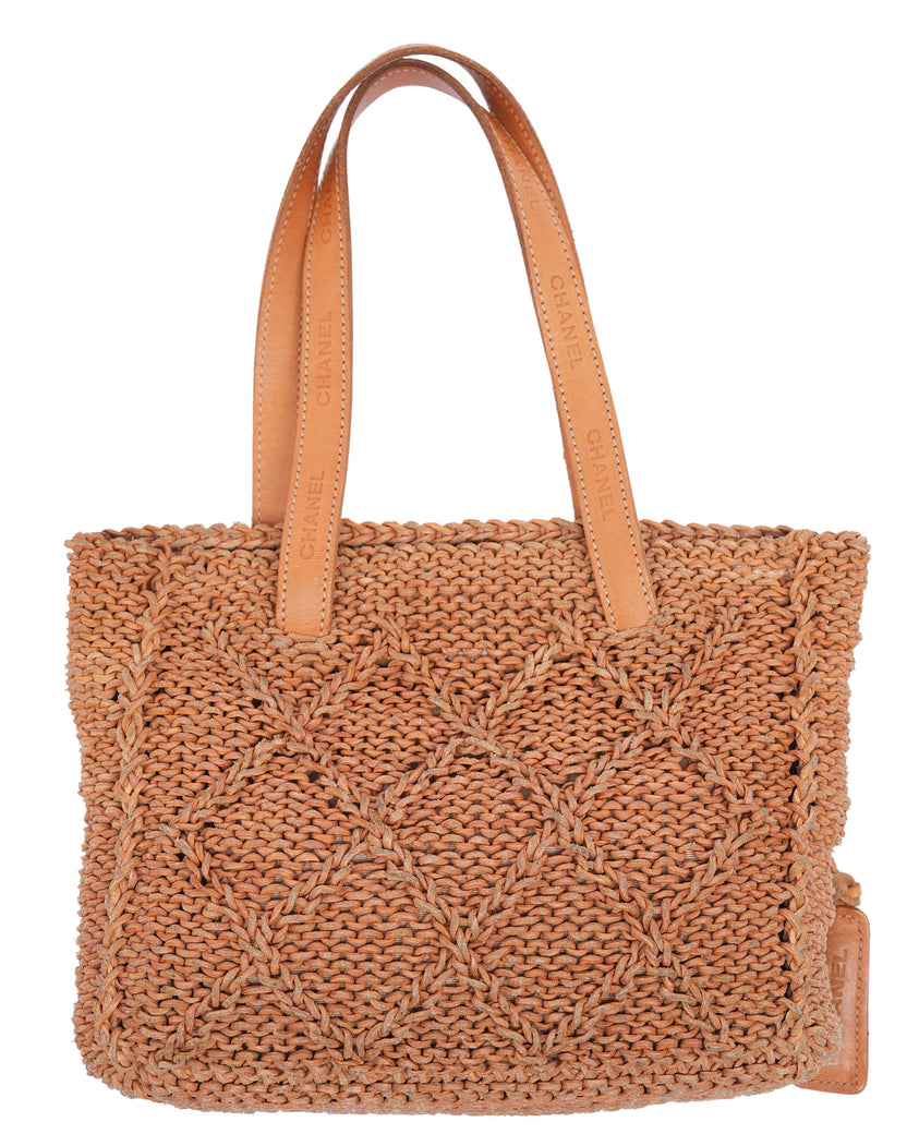 Woven Leather Open Tote Bag