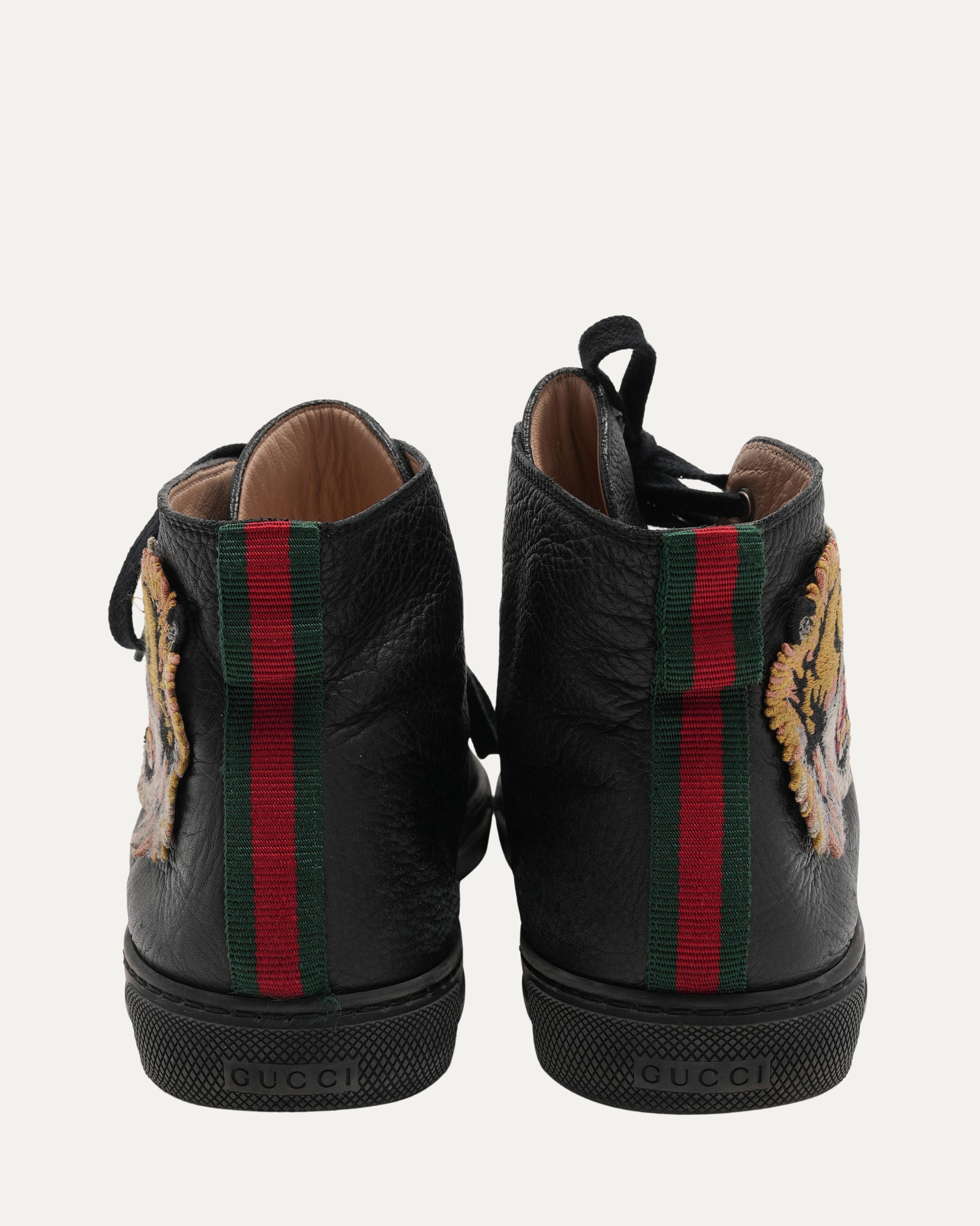 Tiger Appliqué High Top Leather Sneakers