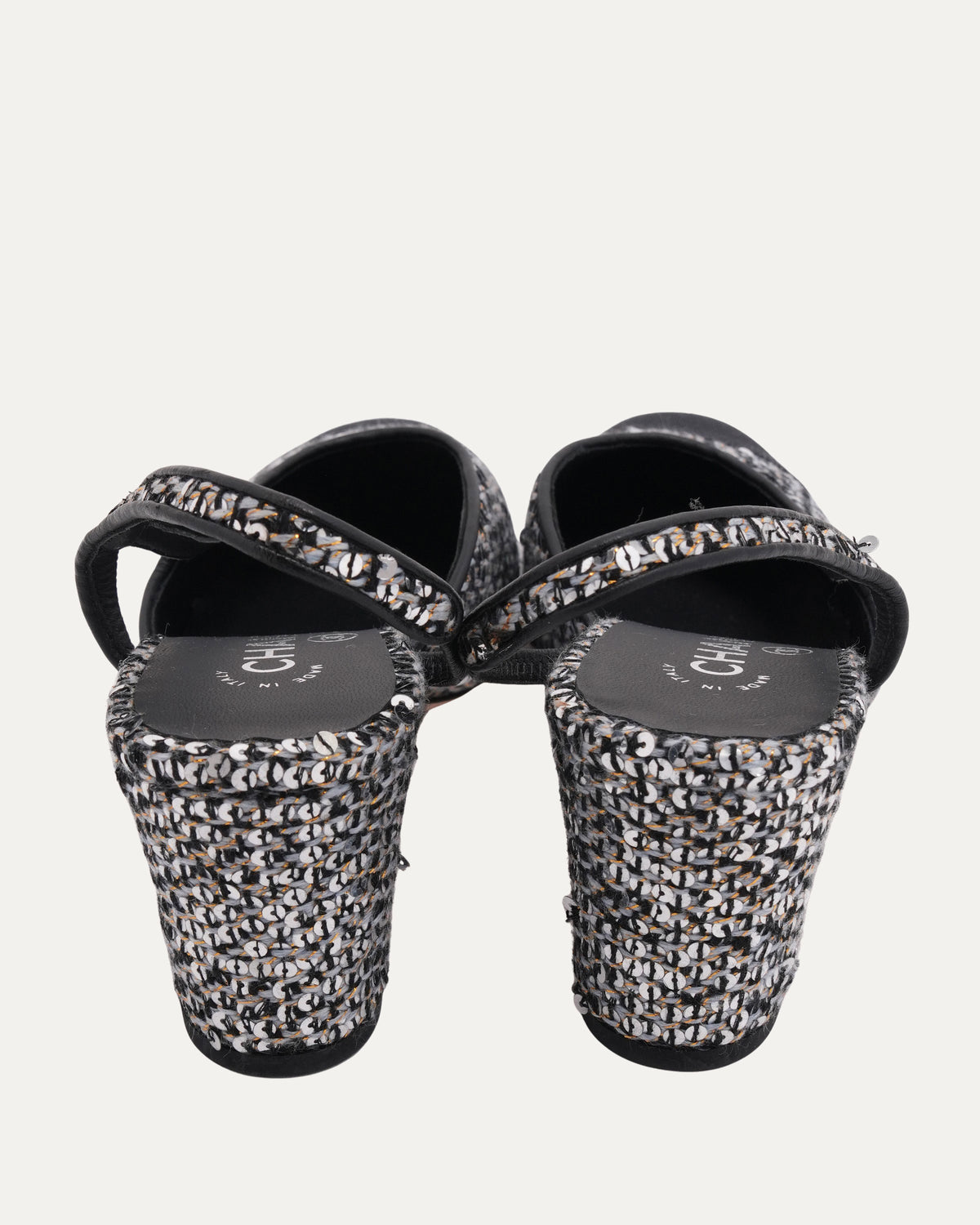 Tweed Sequin Embellished Heels