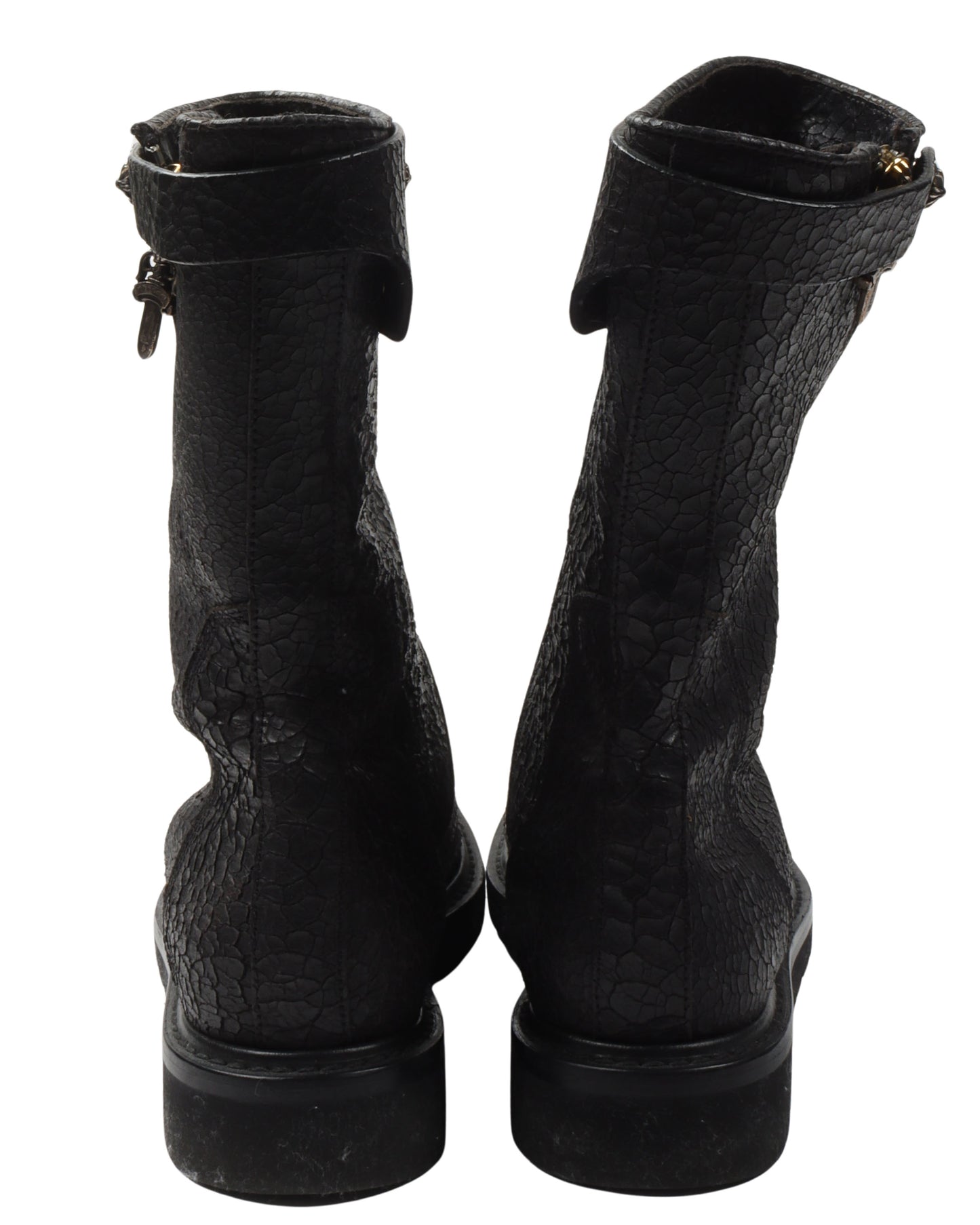 Rick Owens Blistered Leather Spiral Zip Creeper Boots