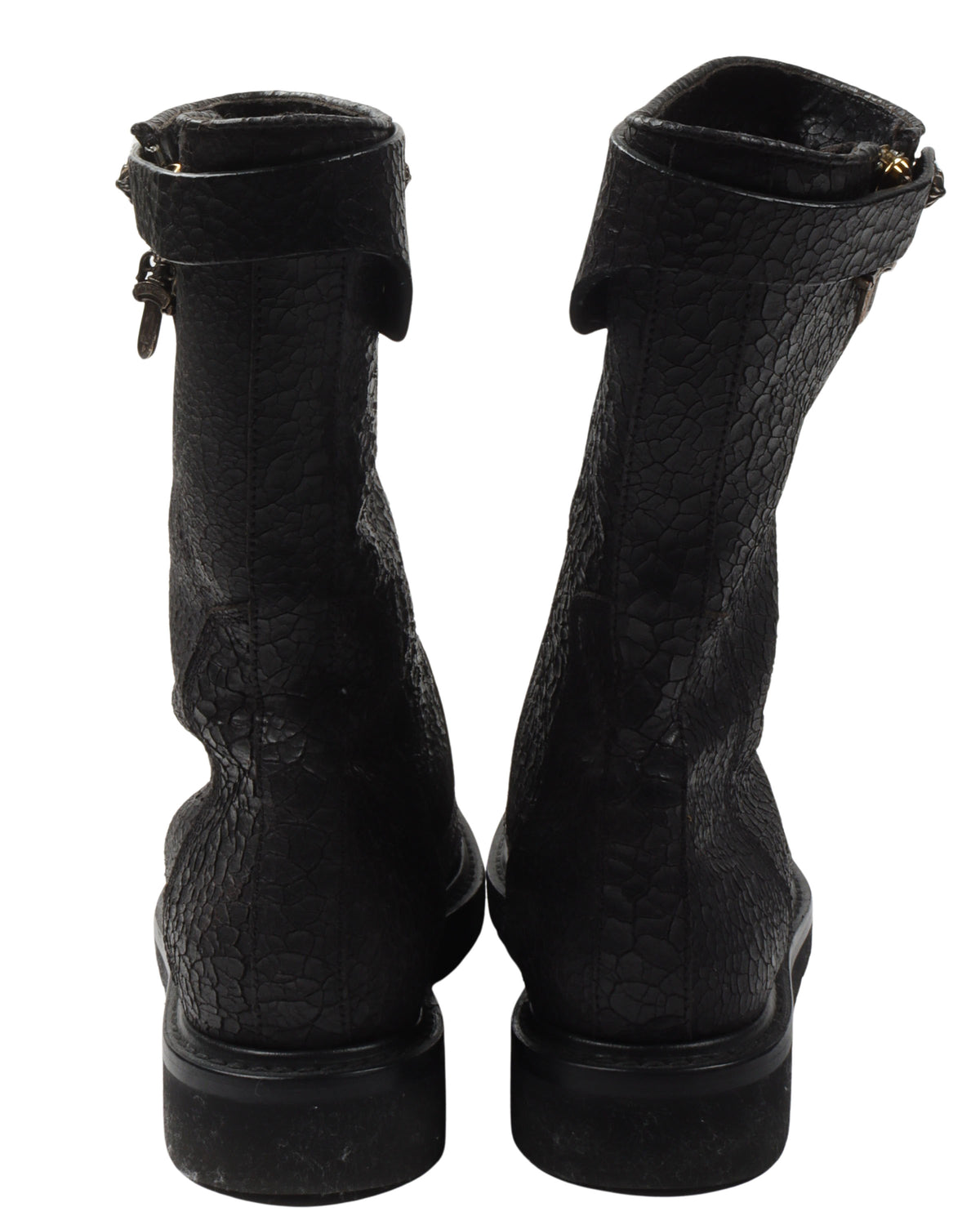 Rick Owens Blistered Leather Spiral Zip Creeper Boots