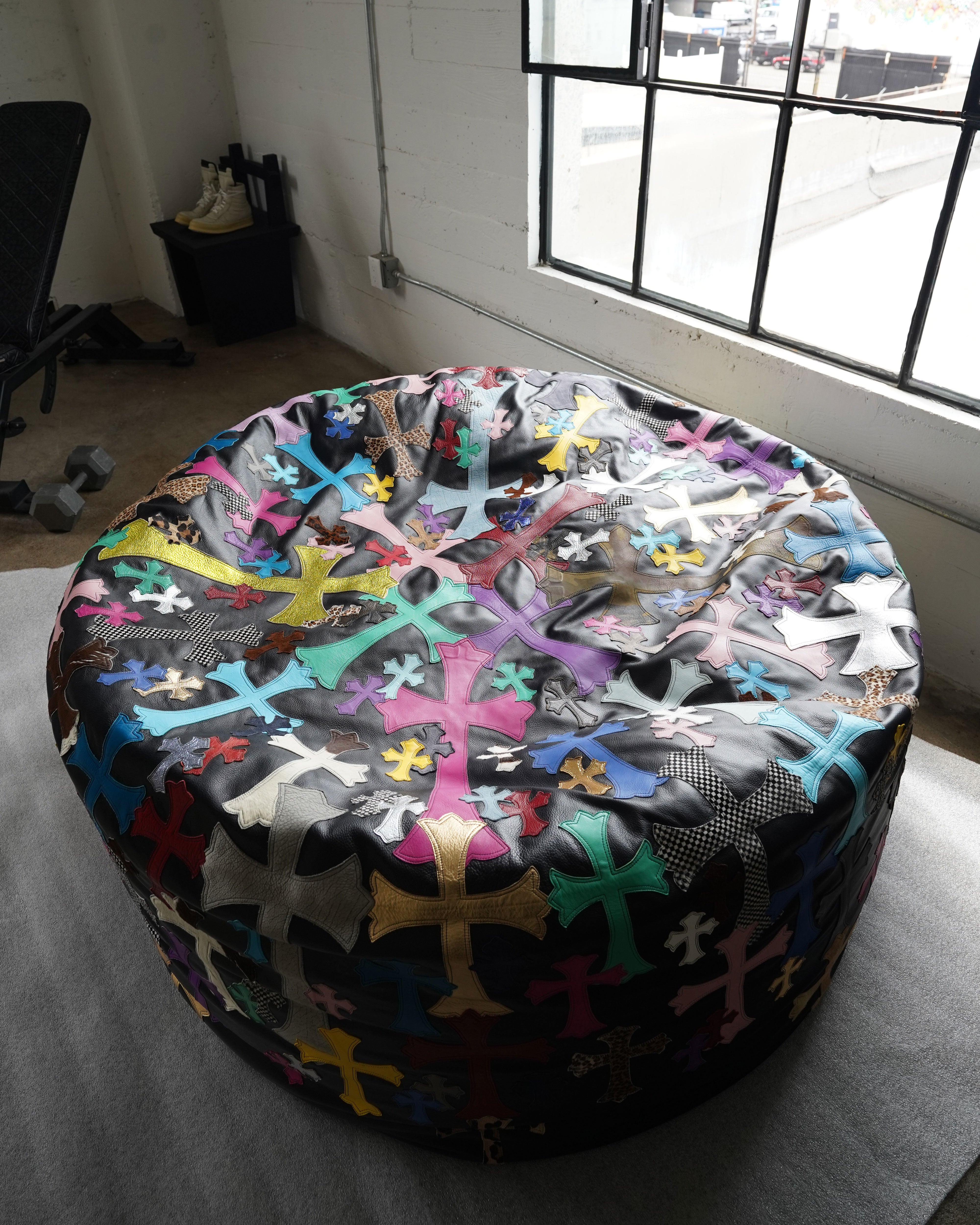 Chrome Hearts Extra Large Leather Multicolor Cross Patch Beanbag Chair