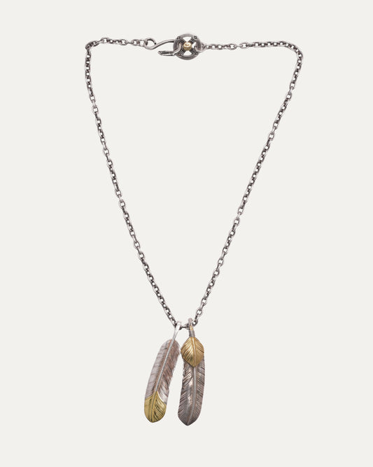 Silver and Gold Double Feather Necklace