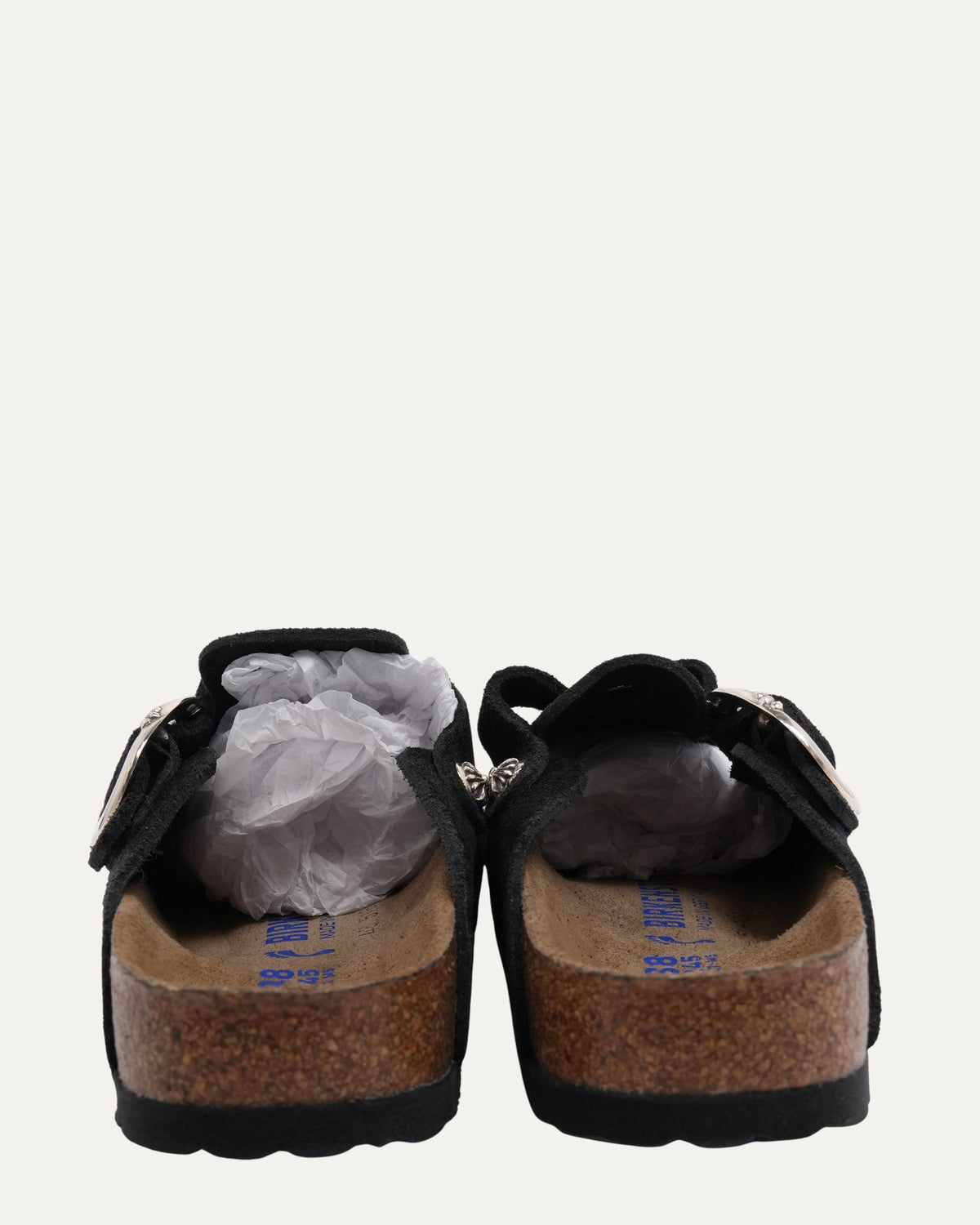 Cross Embellished Birkenstock Boston Suede Mule