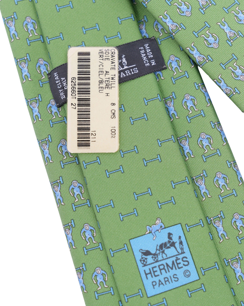 Weightlifting Monkey Printed Silk Tie