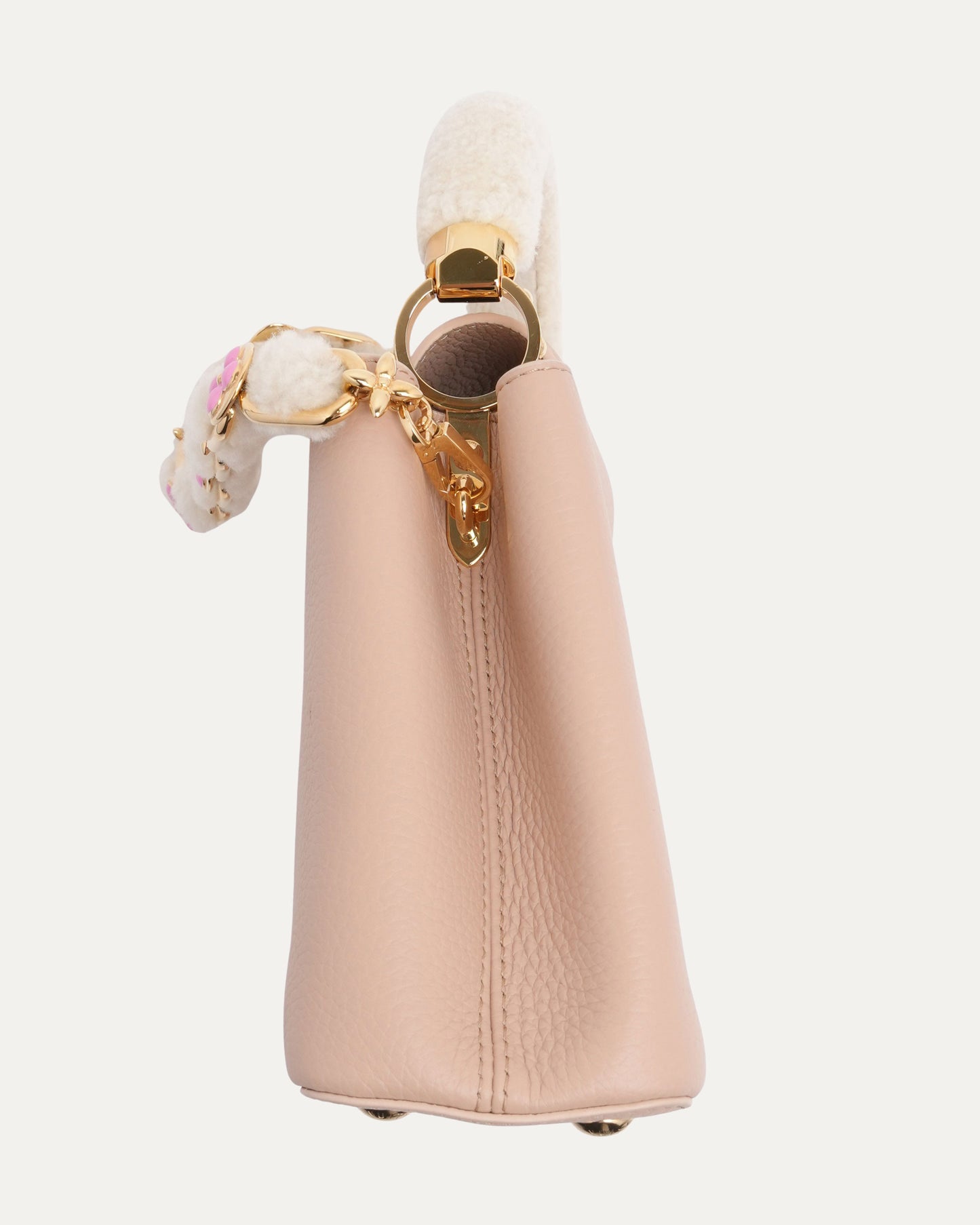 Shearling Trim Handle Taurillon Capucines BB Bag