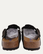 Cross Embellished Birkenstock Boston Suede Mule