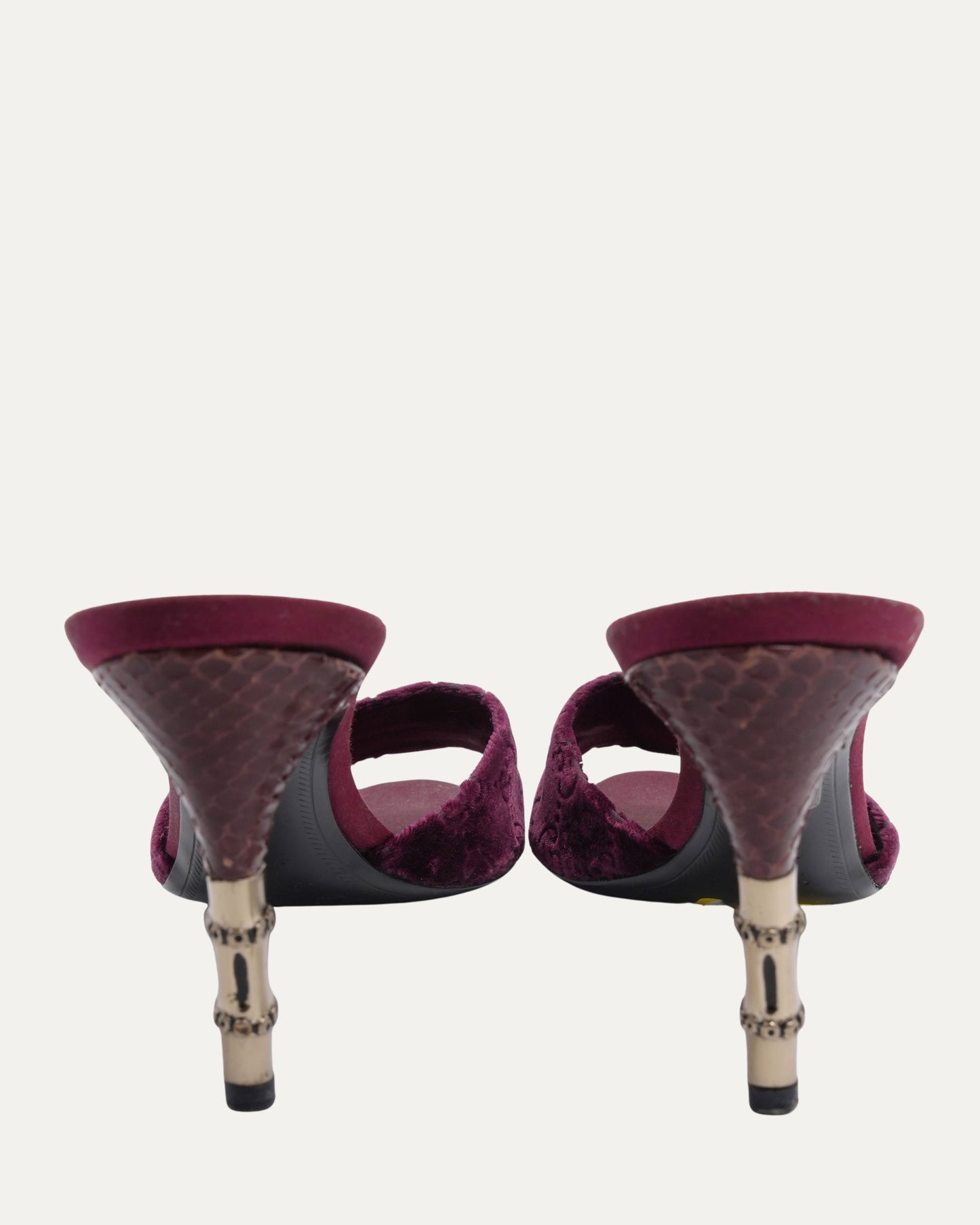 Tom Ford Era Velvet Monogram Snakeskin Bamboo Heels