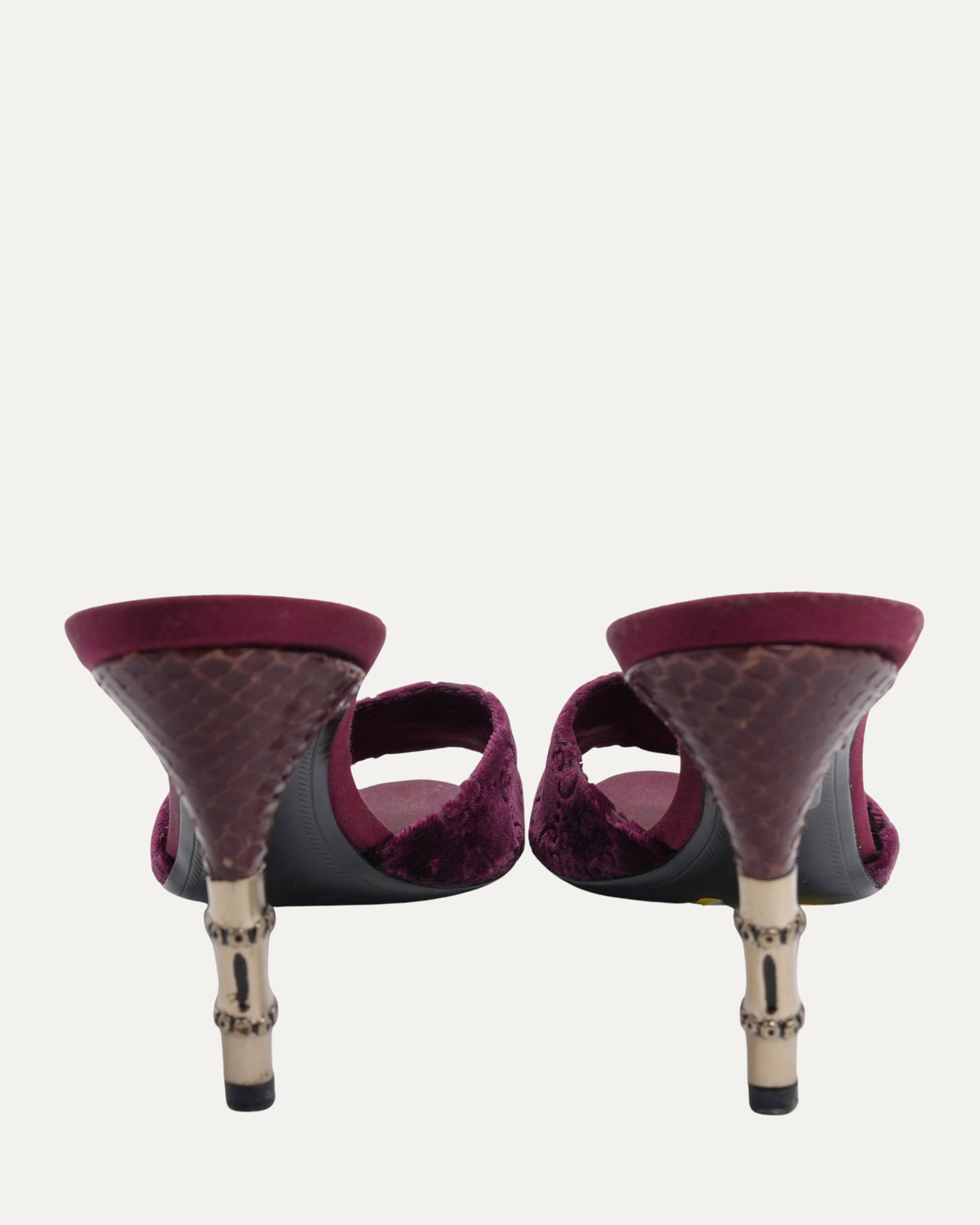 Tom Ford Era Velvet Monogram Snakeskin Bamboo Heels