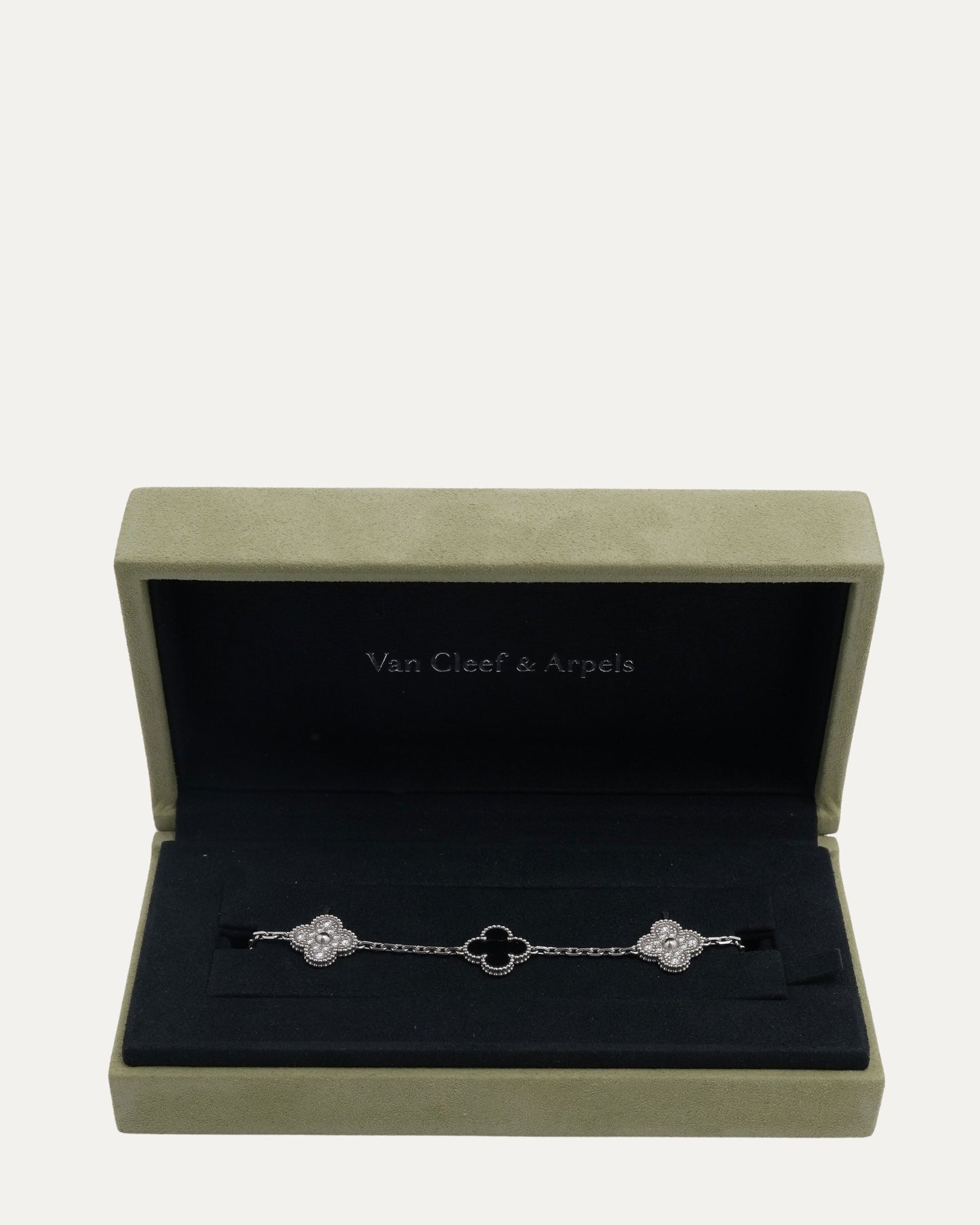 White Gold Diamond Black Onyx Vintage Alhambra Bracelet