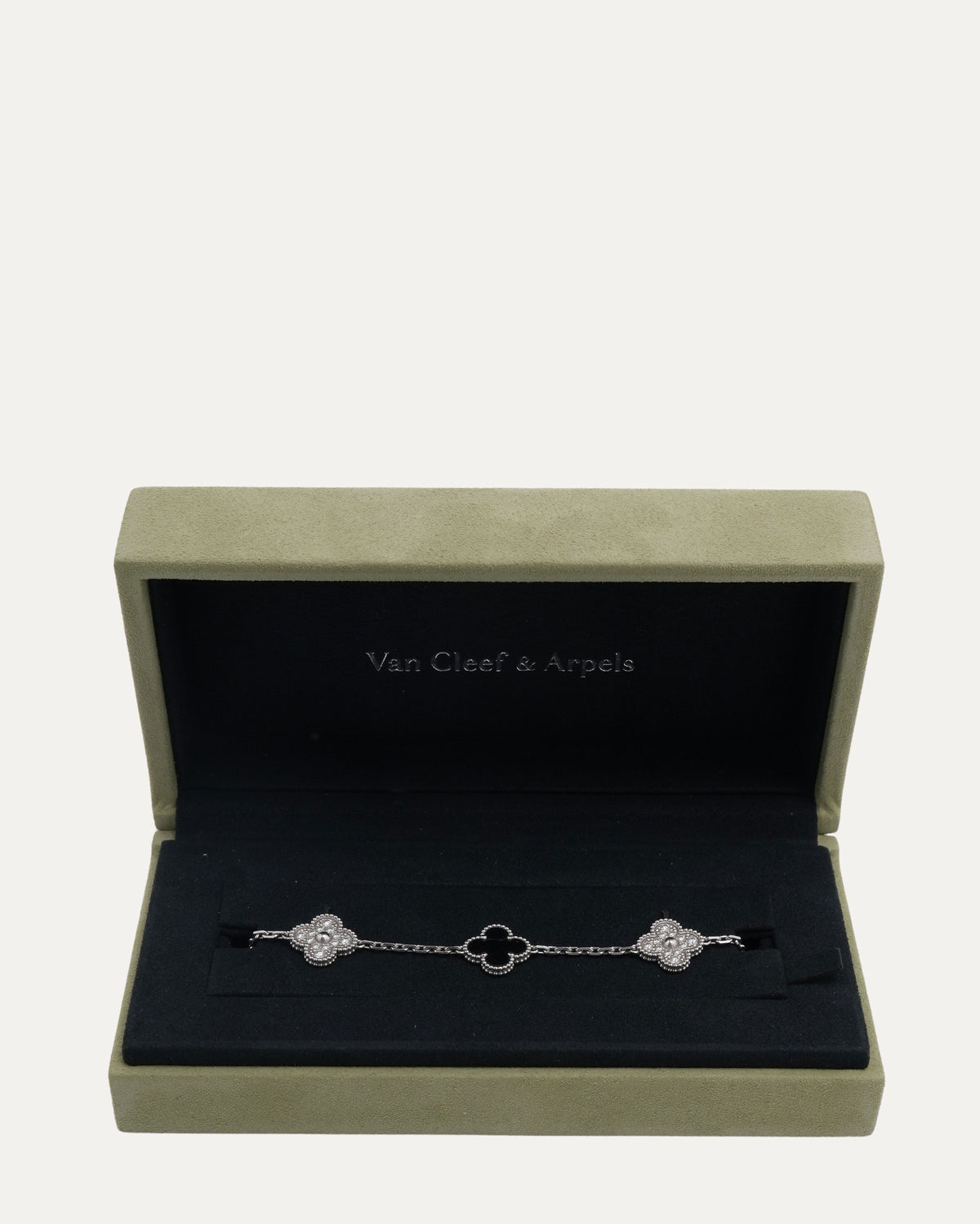White Gold Diamond Black Onyx Vintage Alhambra Bracelet