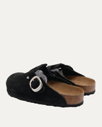 Cross Embellished Birkenstock Boston Suede Mule