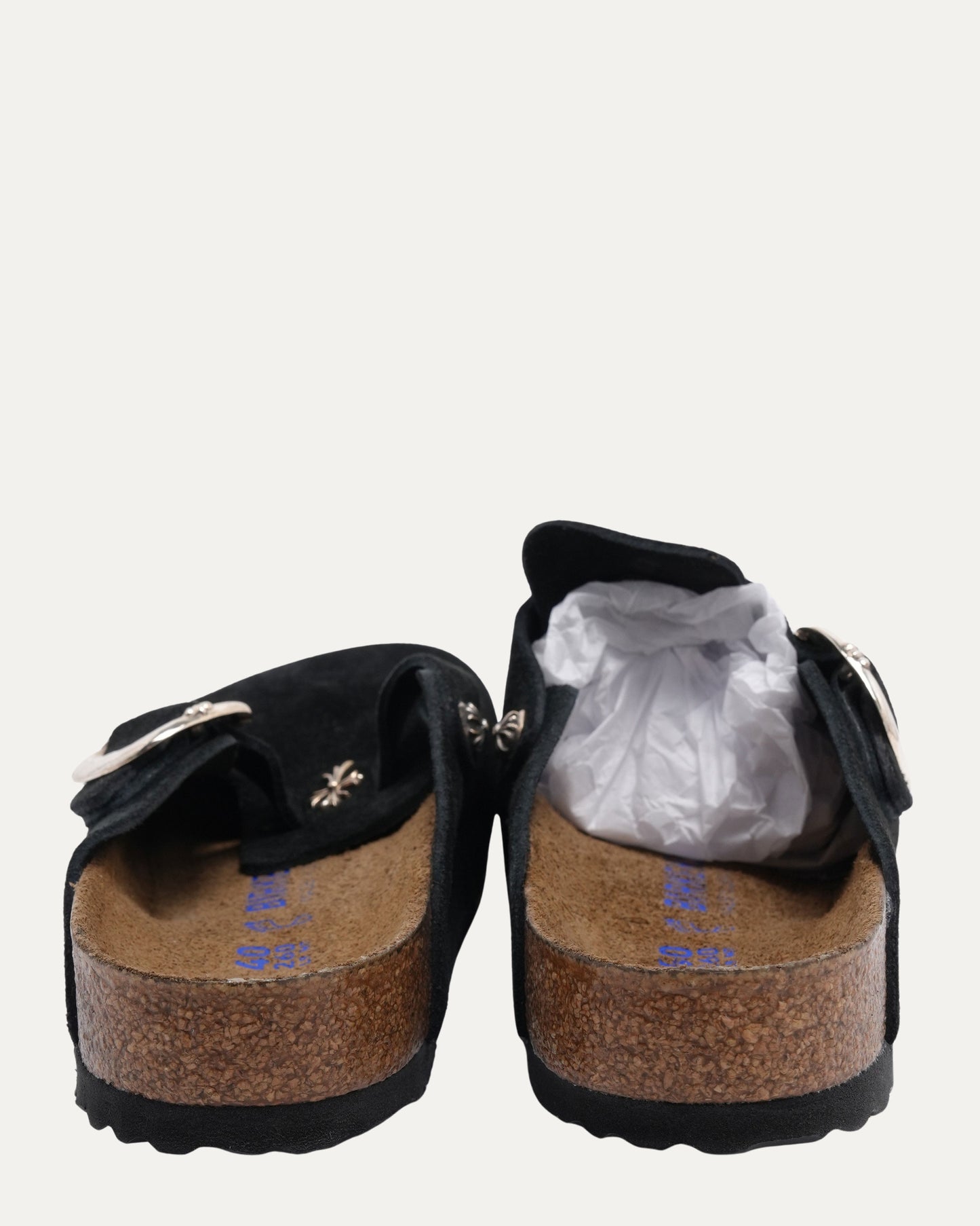 Cross Embellished Birkenstock Boston Suede Mule