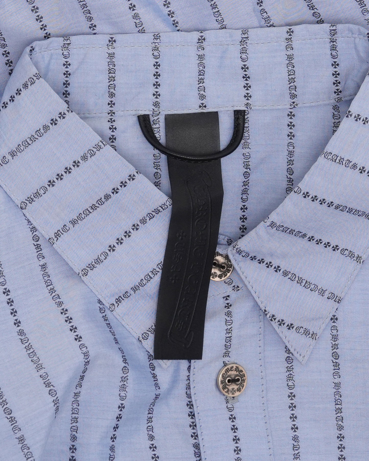 Cross Patch Repair Spell Out Pinstripe Shirt