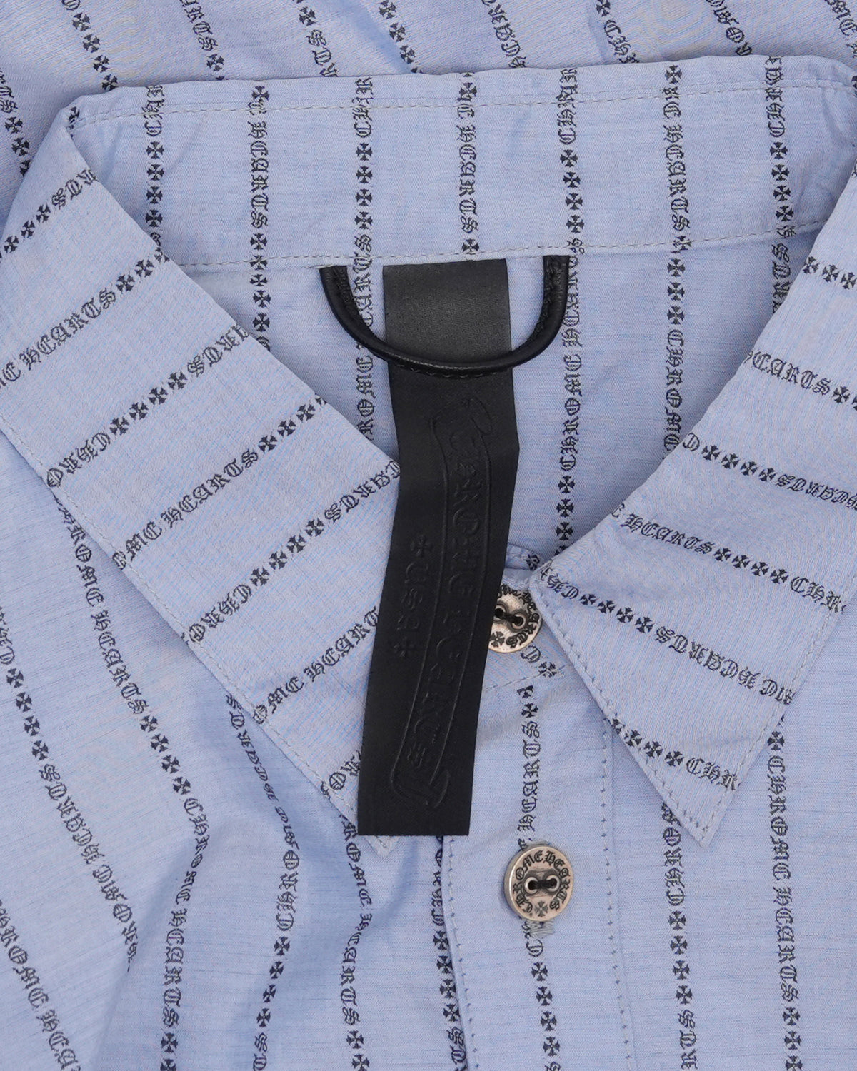 Cross Patch Repair Spell Out Pinstripe Shirt