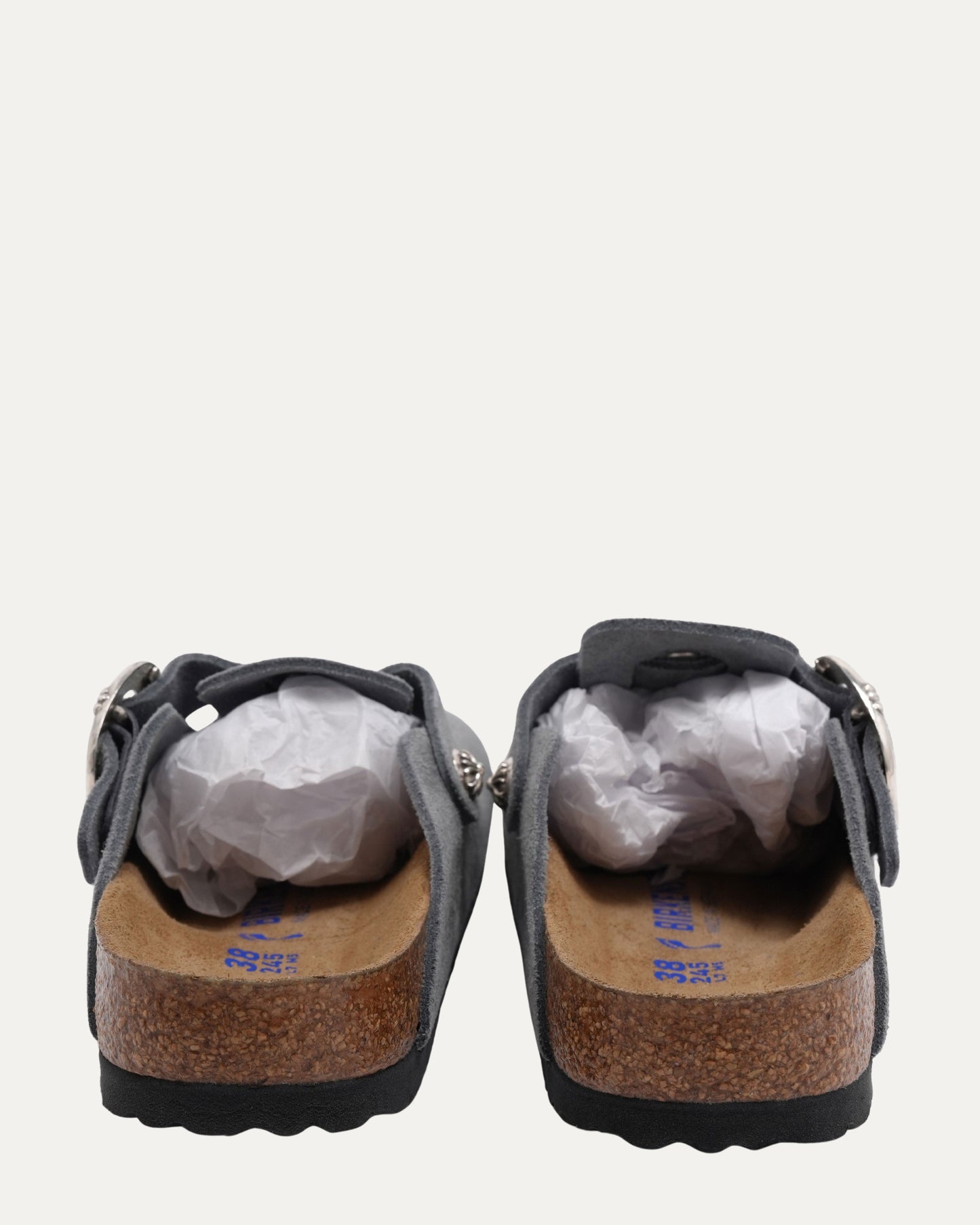 Cross Embellished Birkenstock Boston Suede Mule