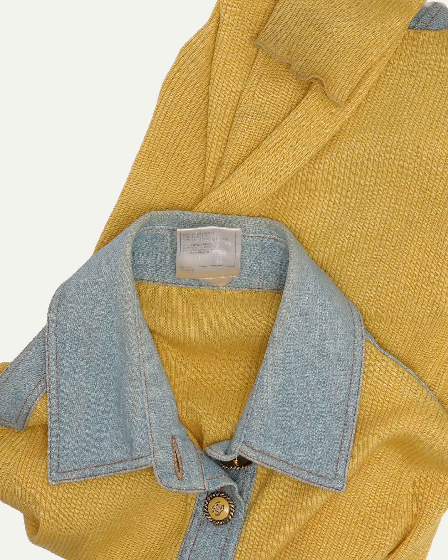 Denim Trim Cardigan Sweater