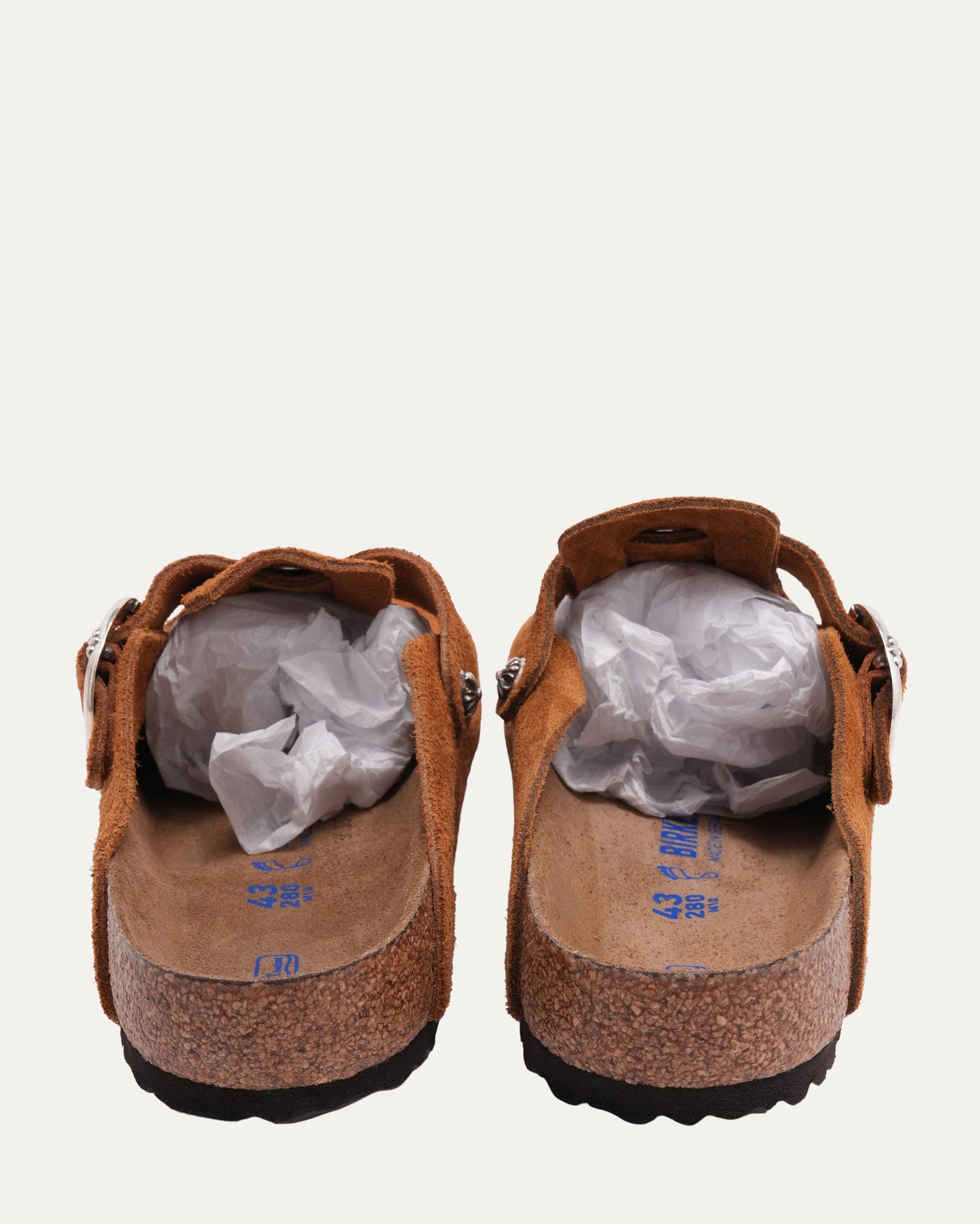 Cross Embellished Birkenstock Boston Suede Mule