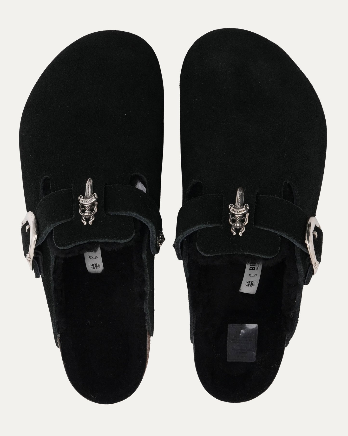 Dagger Embellished Birkenstock Boston Shearling Lined Suede Mule