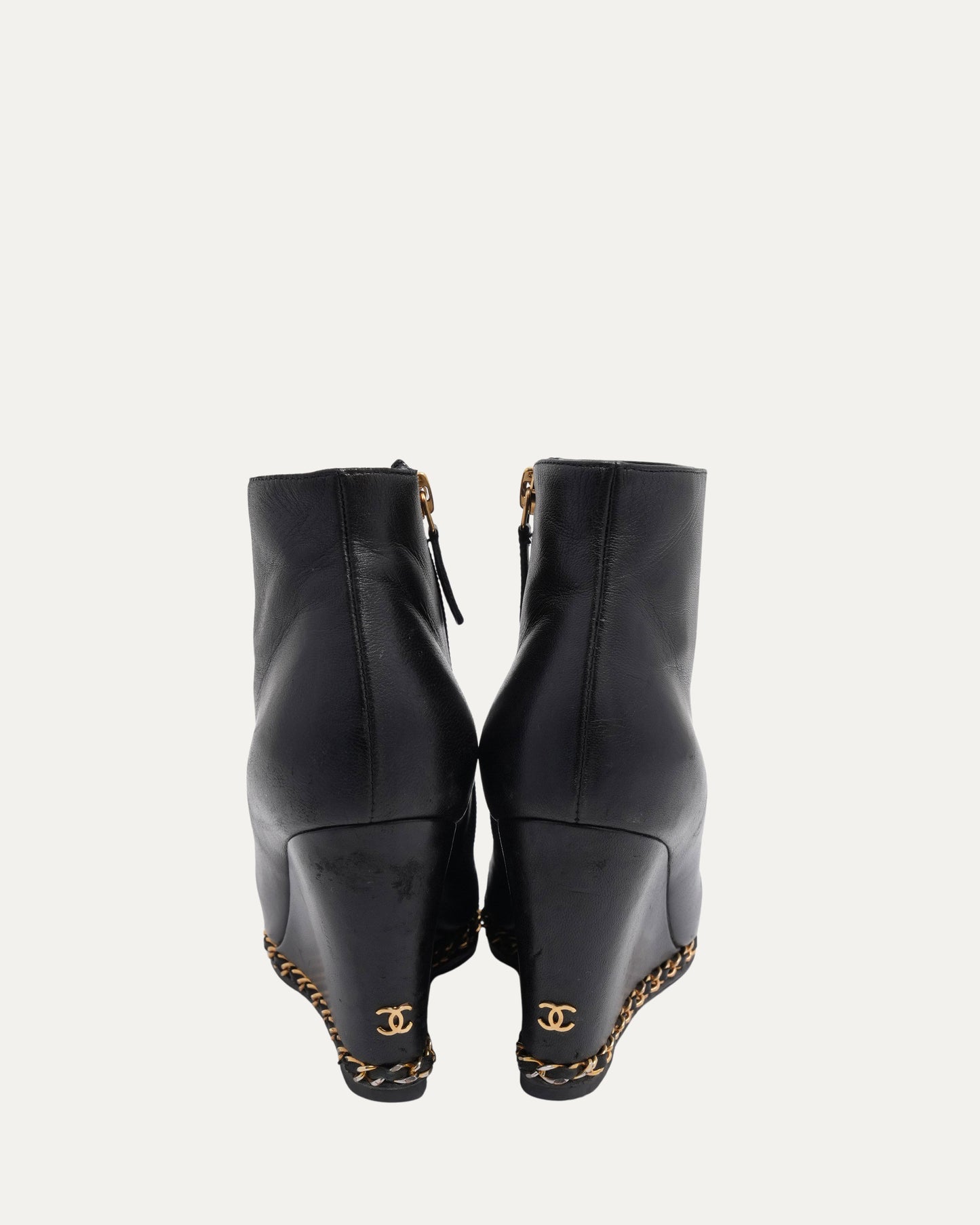 Leather Open Toe Wedge Booties
