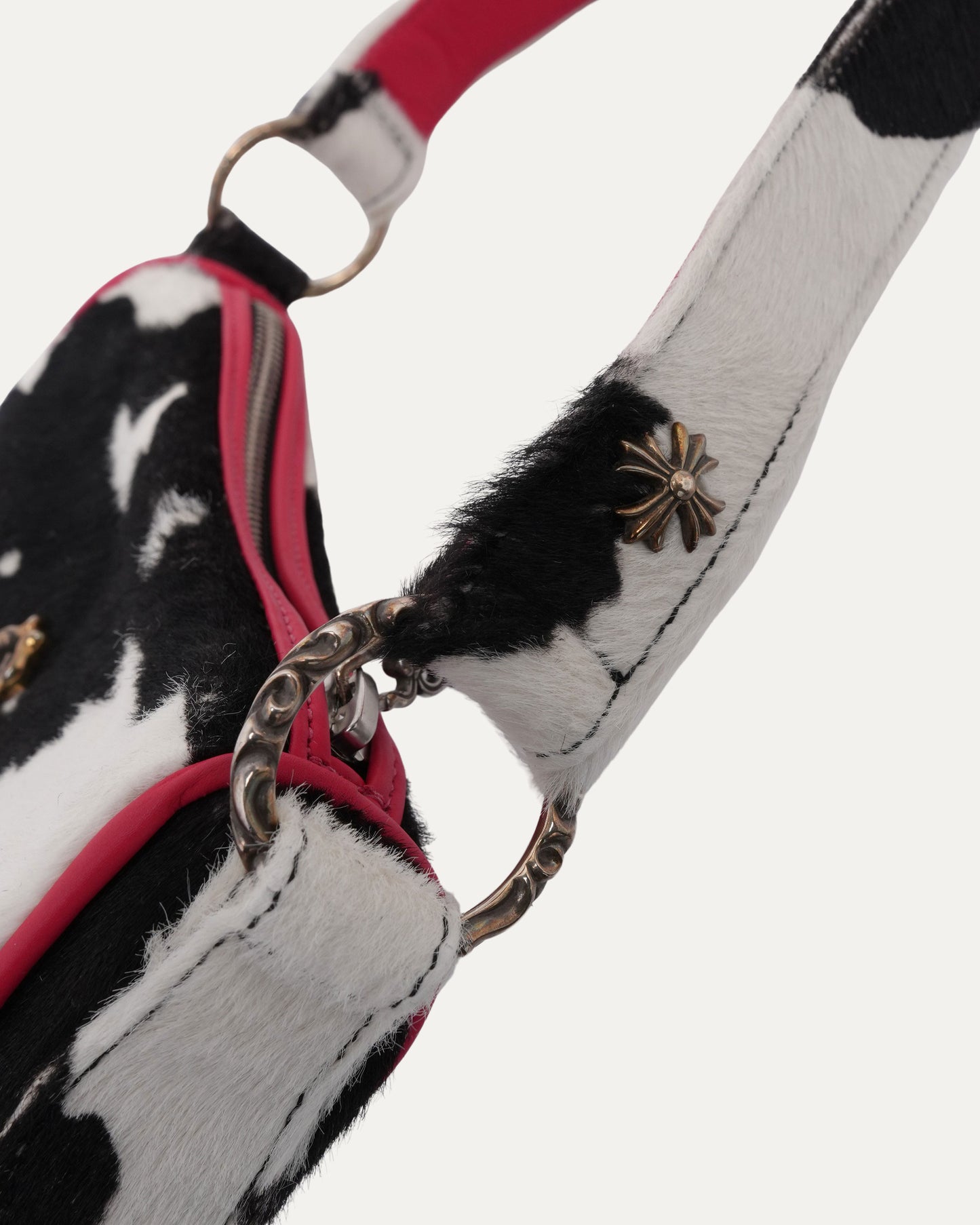 Dagger Embellished Pony Hair Cow Print Chicken Nugget Bag