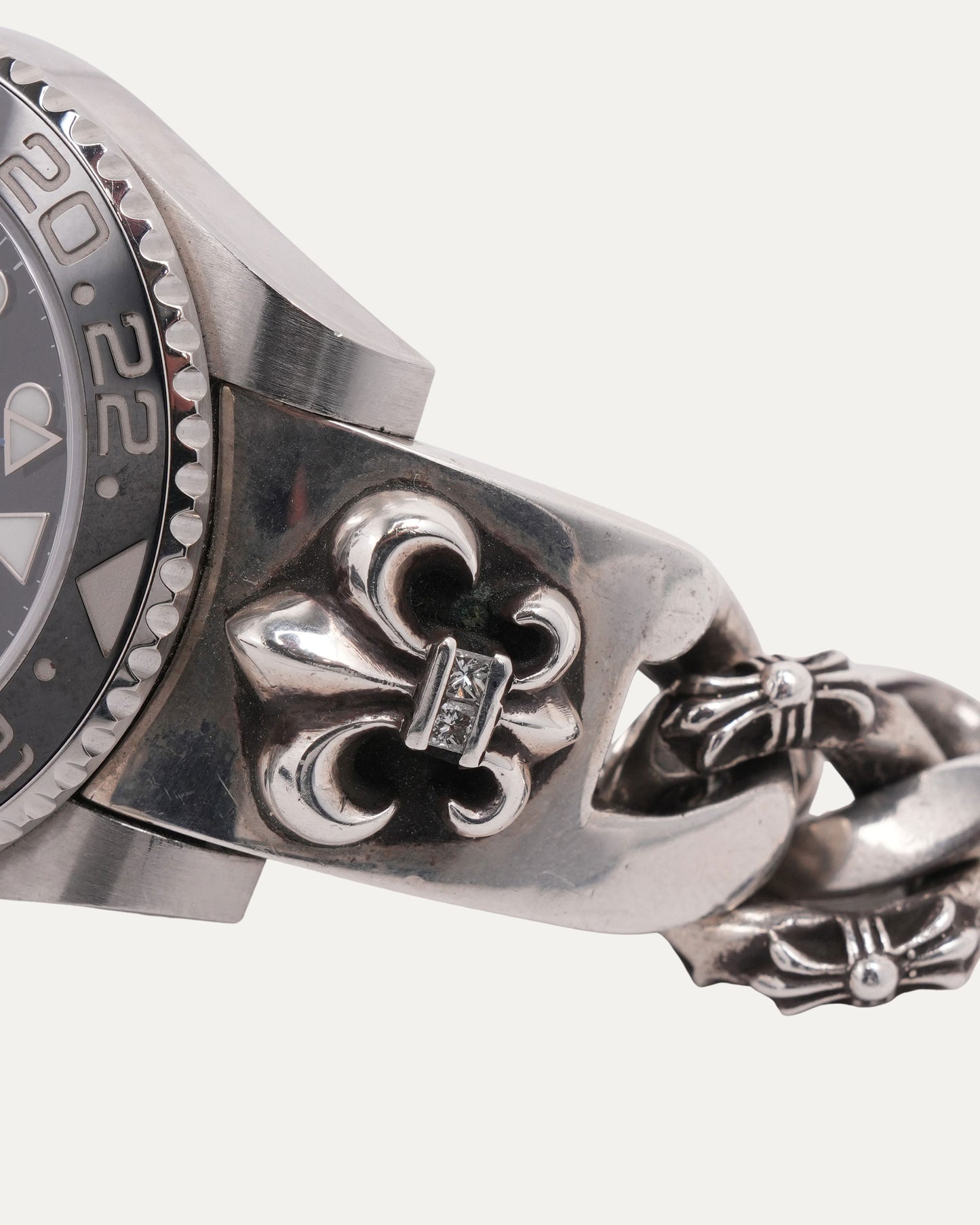 Diamond Fancy Link Fleur Rolex GMT Master II "Batgirl" 40mm Watch