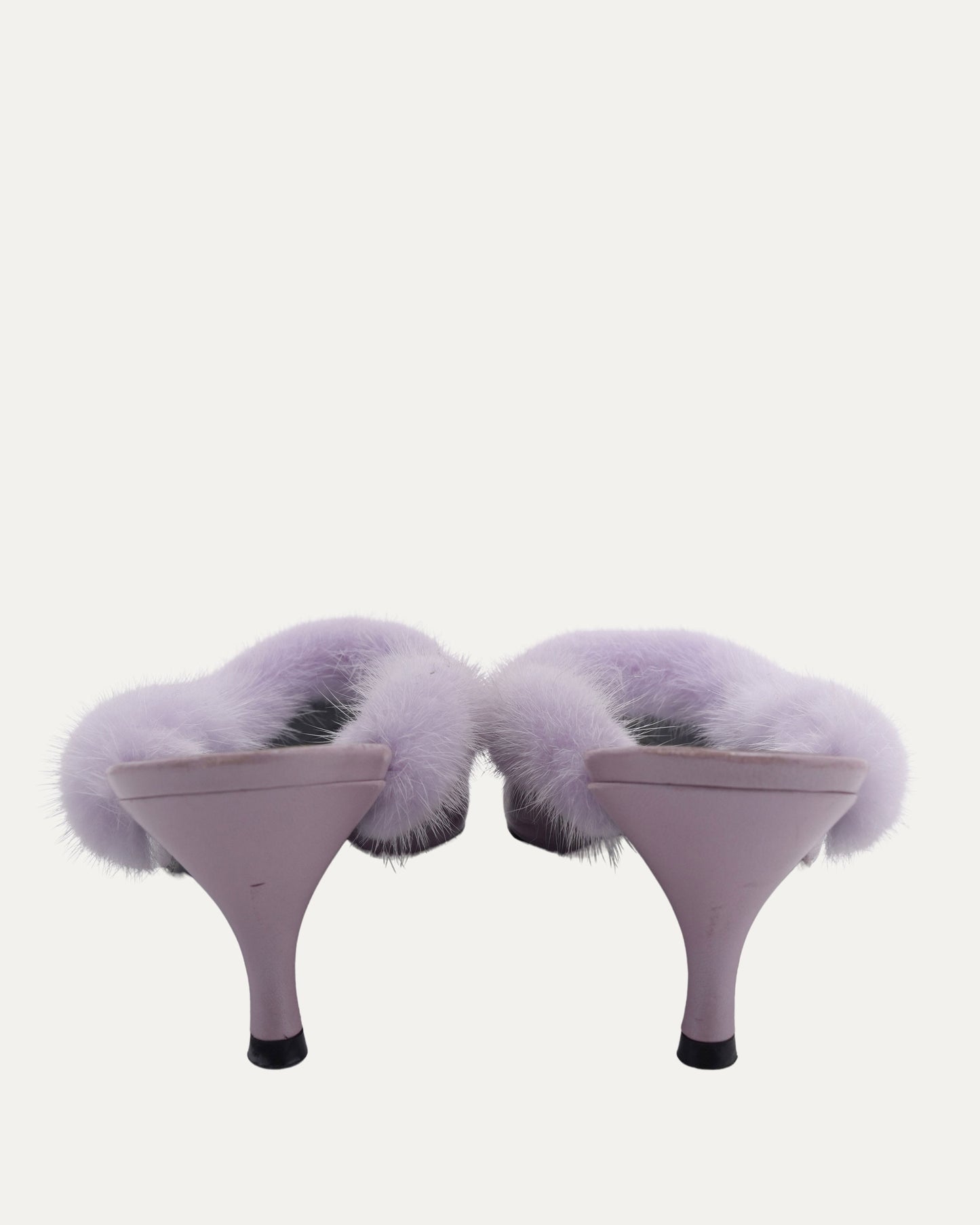 Fur Trimmed Lavender Kitten Heel Mules