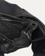 Diamond and Ruby Embellished Zipper Cross Patch Leather Fleur Knee Pants