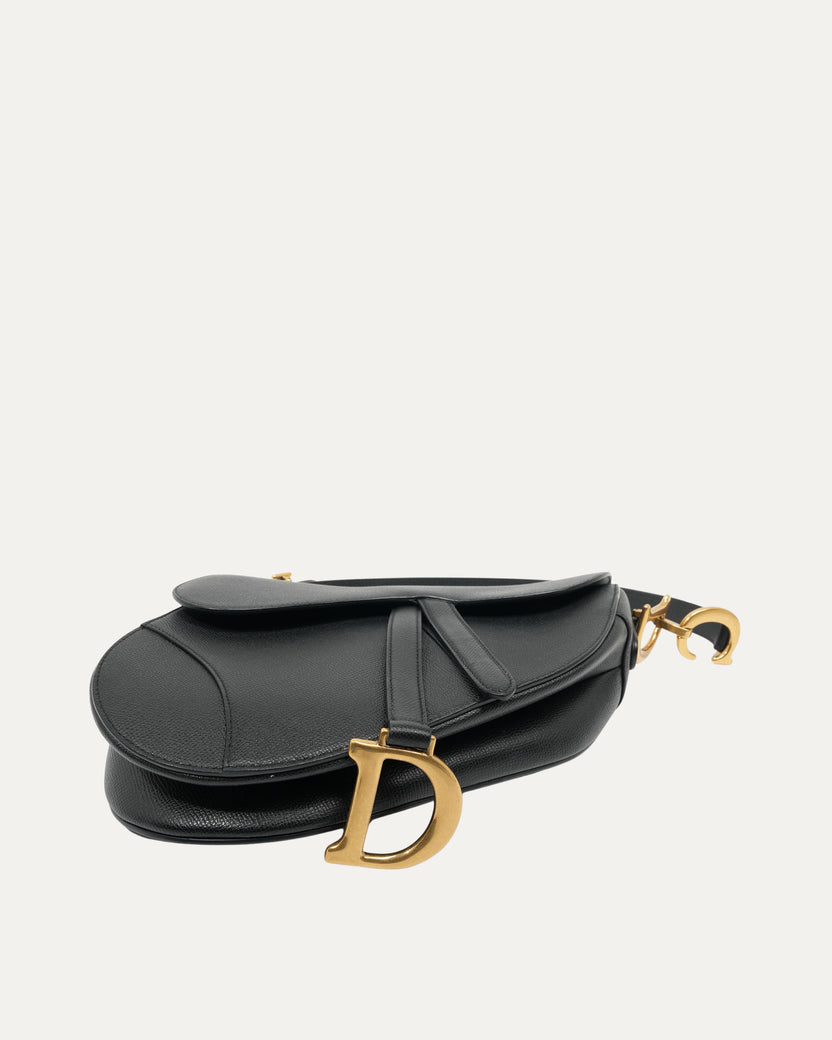 Grained Calfskin Saddle Bag with Strap