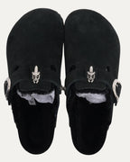 Dagger Embellished Shearling Lined Birkenstock Boston Suede Mule