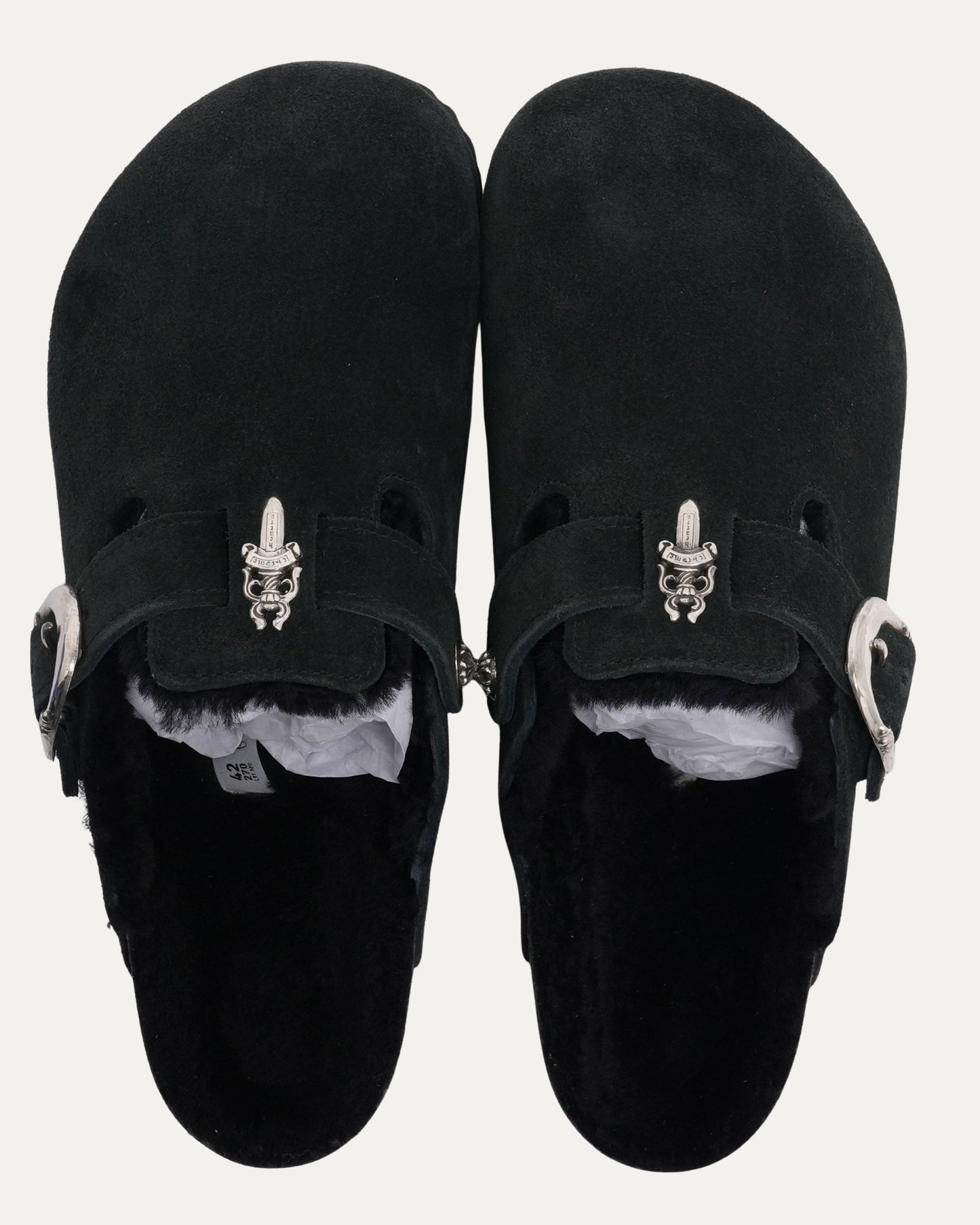 Dagger Embellished Shearling Lined Birkenstock Boston Suede Mule