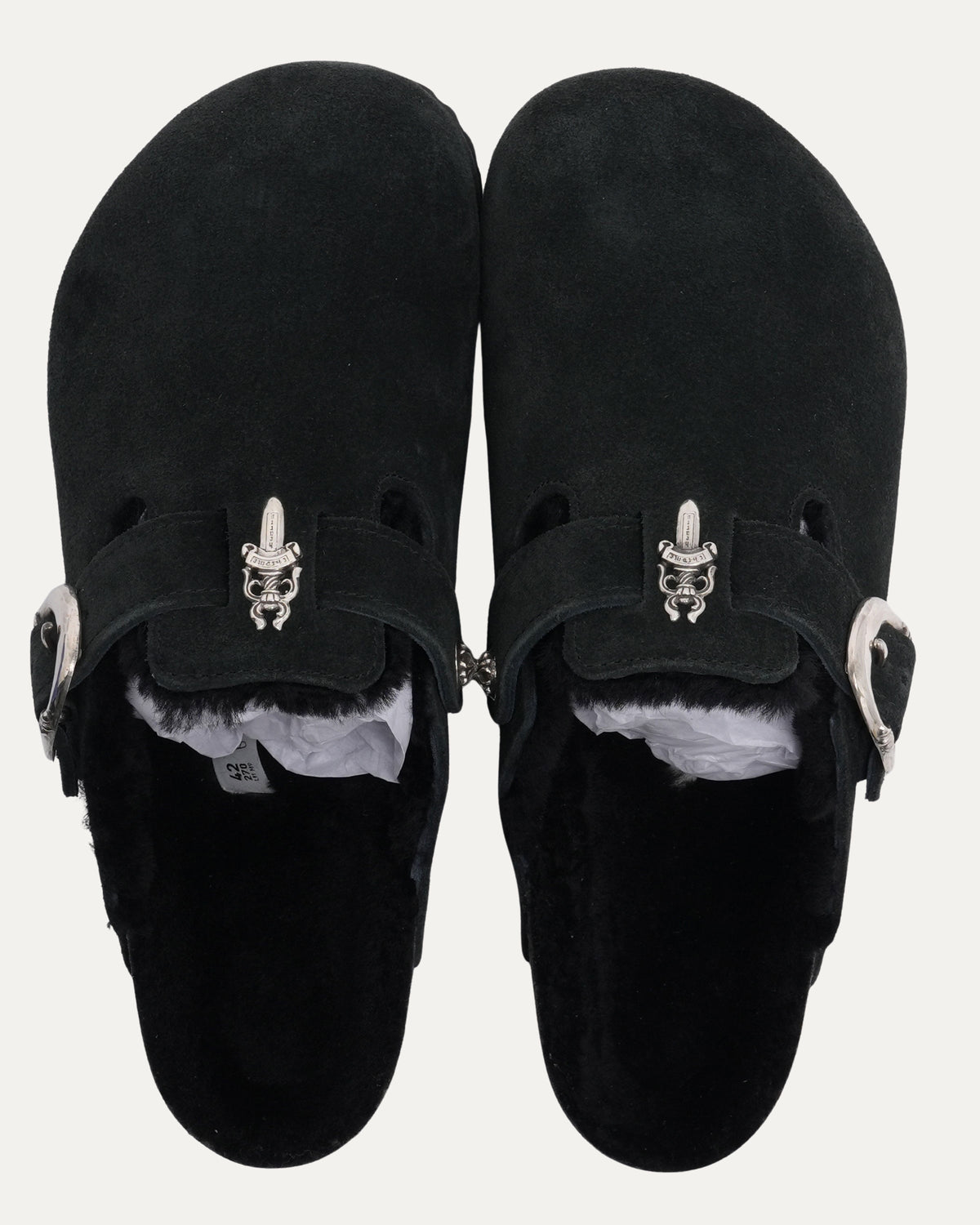 Dagger Embellished Shearling Lined Birkenstock Boston Suede Mule