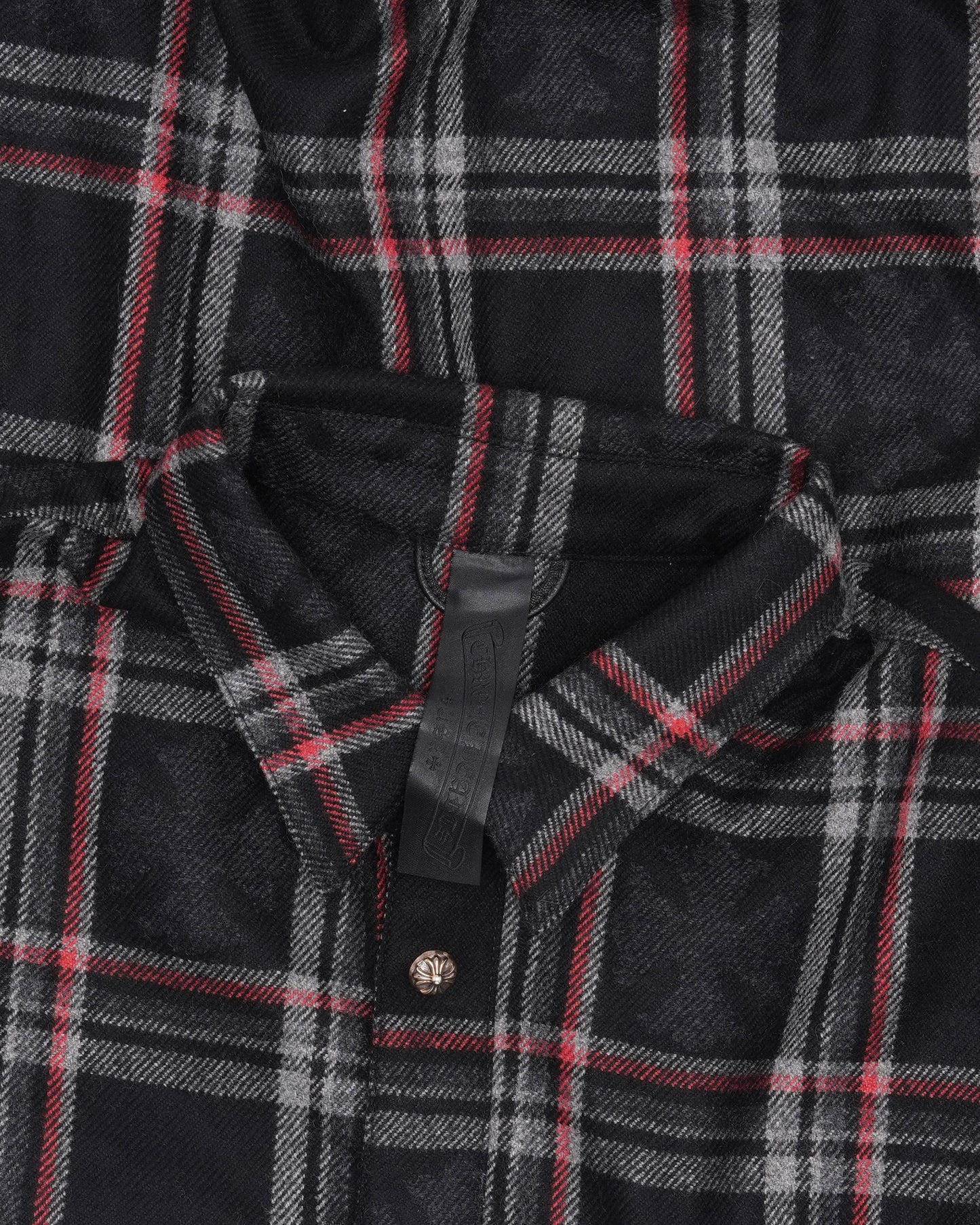 Gas Station Plaid Cashmere Cross Patch Loose Ends Flannel Shirt