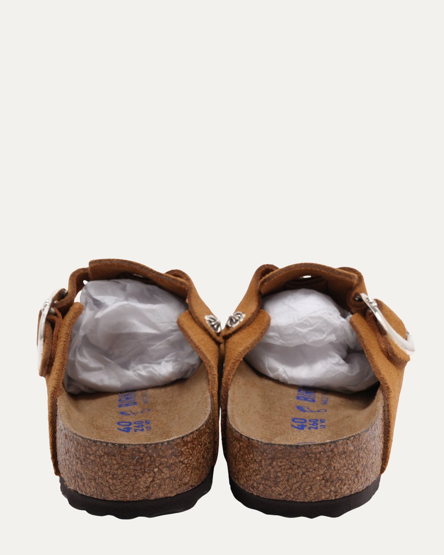 Cross Embellished Birkenstock Boston Suede Mule