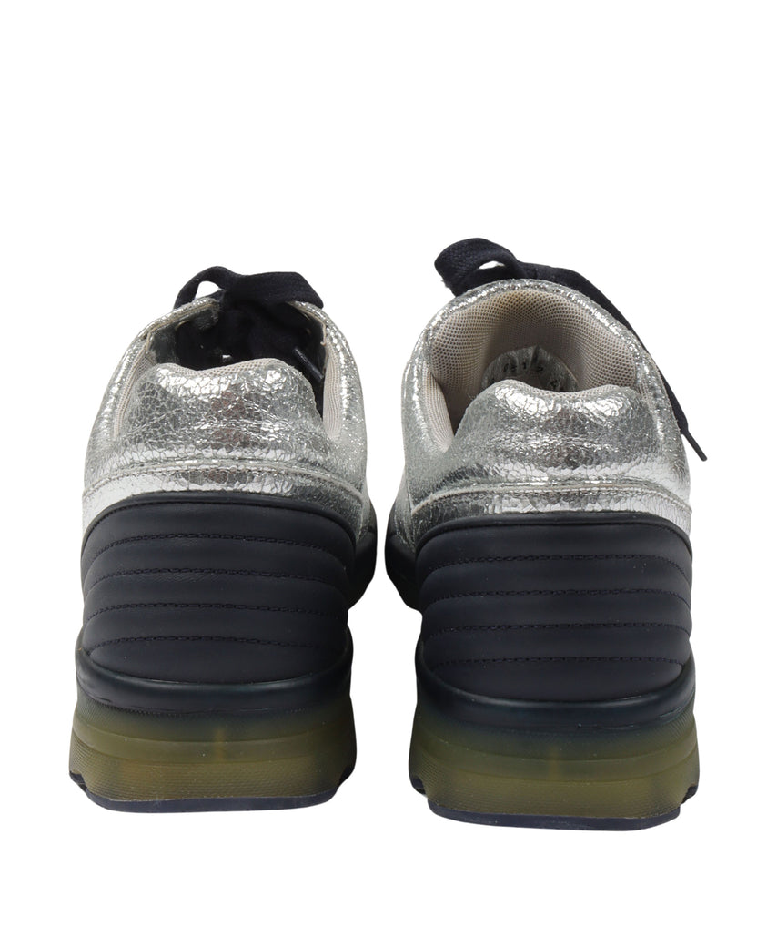 Metallic Silver Cracked Leather Trainer Sneaker