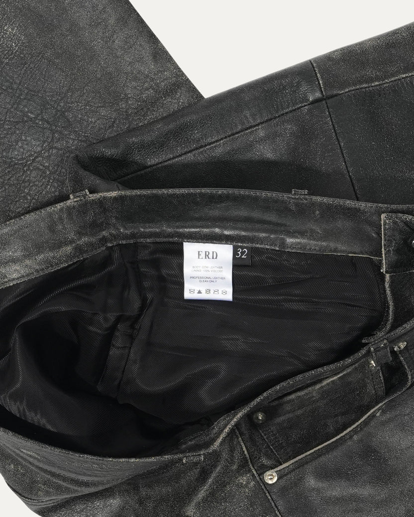 Repaired Raw Hem Leather Flare Pants